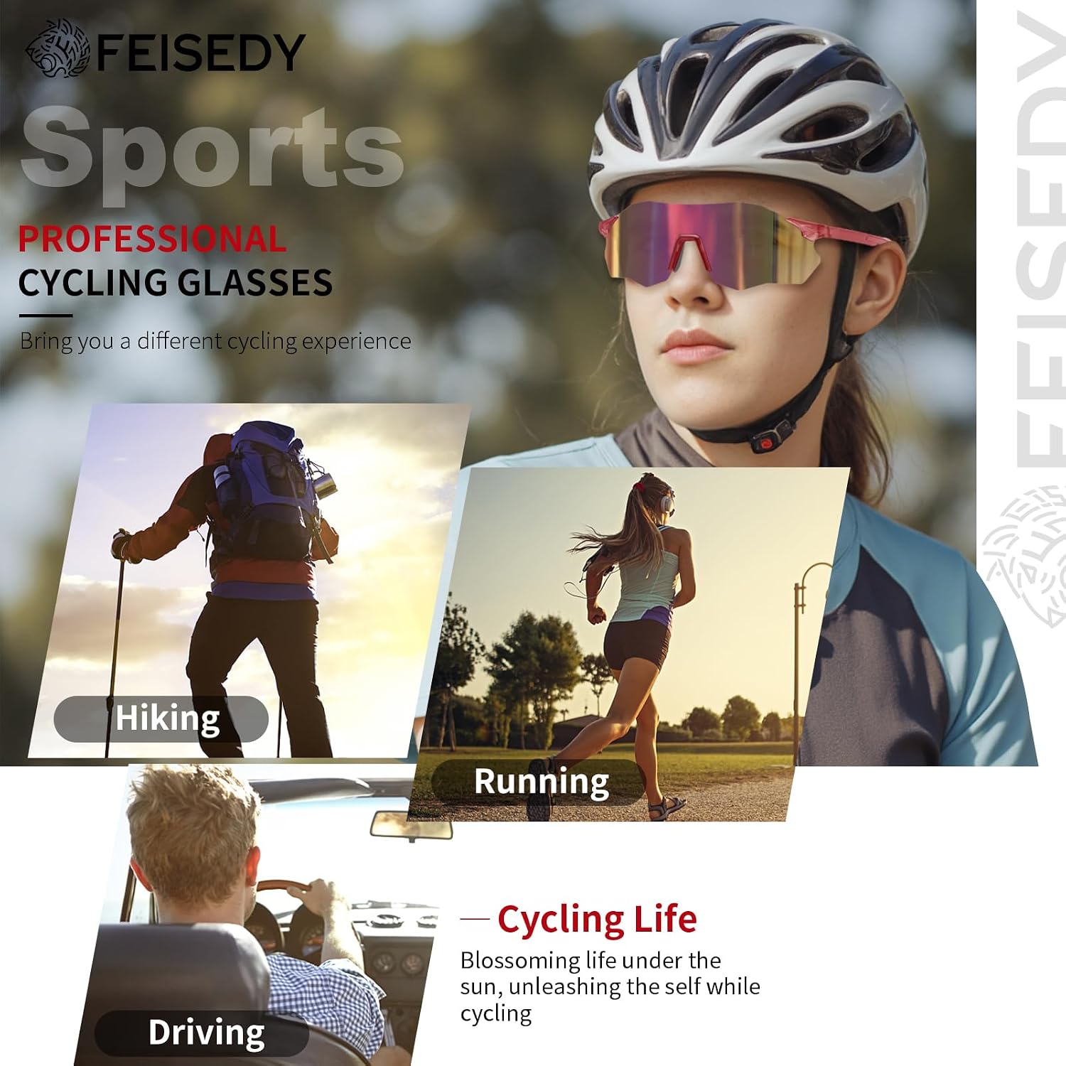 商品图片 8 | B0FHNVLT2X | FEISEDY Photochromic Cycling Glasses for Men Women Mountain Bike Sports Sunglasses UV Protection B0310