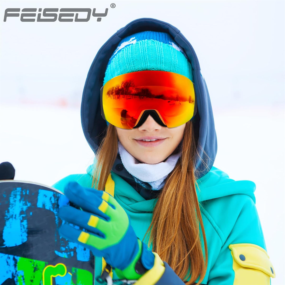商品图片 26 | B0CD3JFB1C | FEISEDY Magnetic Ski Goggles for Men Women Youth Frameless Snow Goggles 100% UV Protection Snowboard Goggles B0020