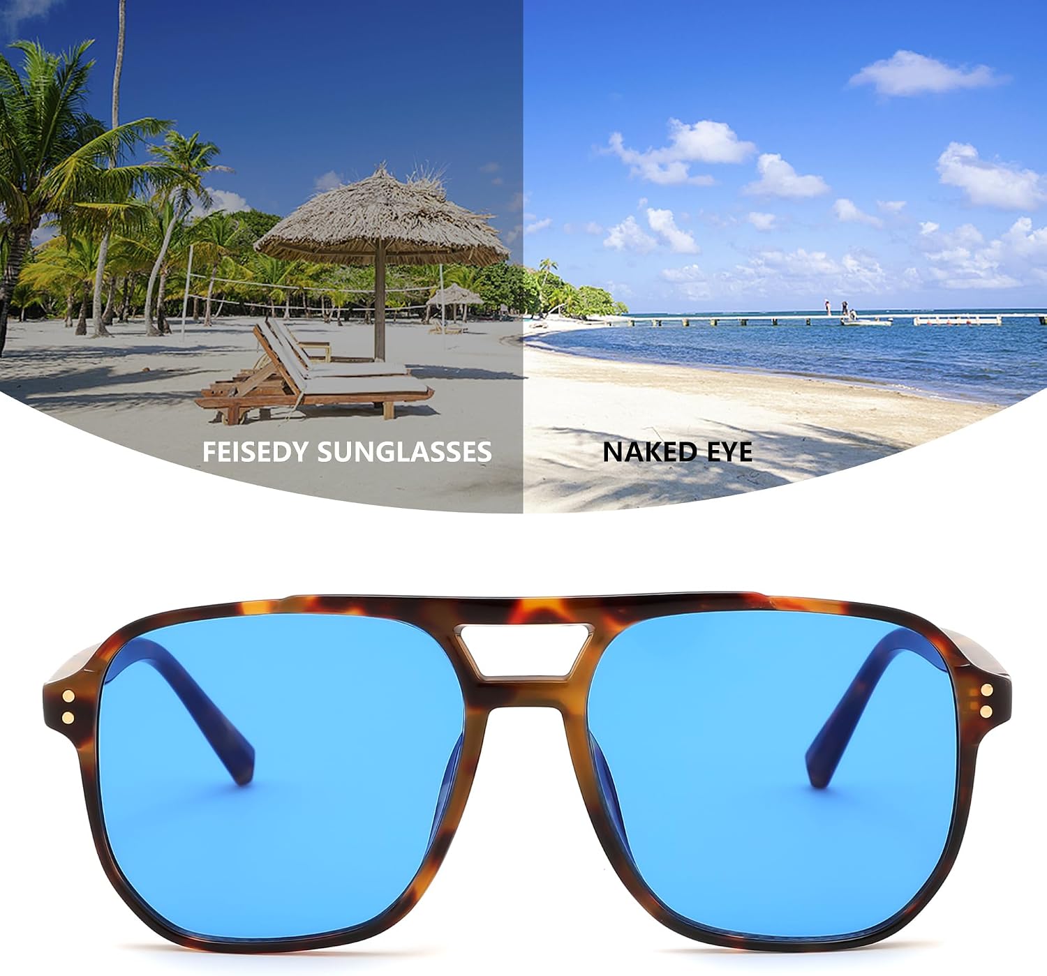 商品图片 64 | B09J8999GR | FEISEDY Retro Square Aviator Sunglasses Women Men 70s Vintage Trendy Plastic Frame Sun Glasses B2835
