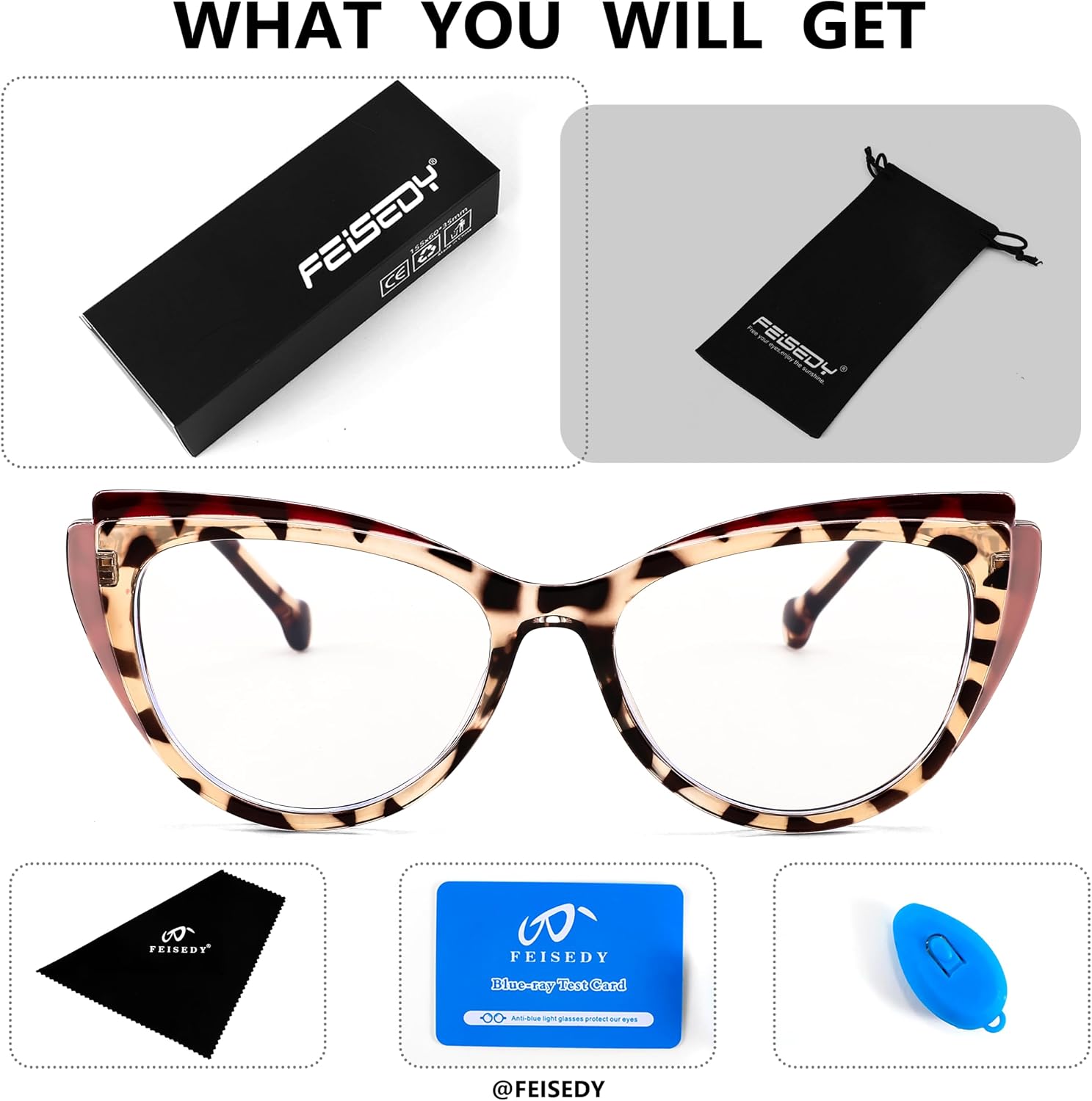 商品图片 29 | B0CGNLZQFZ | FEISEDY Women Cateye Blue Light Blocking Glasses Fake Nerd Clear Computer Eyewear TR Fashion Frame B0040