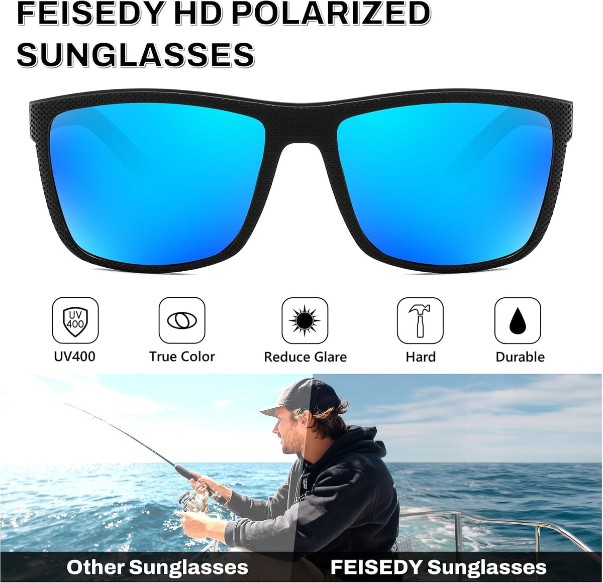 ÉÌƷͼƬ 10 | B0F8J2TQSK | FEISEDY Polarized Sunglasses for Men and Women Lightweight Frame Sun Glasses with UV400 Protection for Driving Fishing B0301