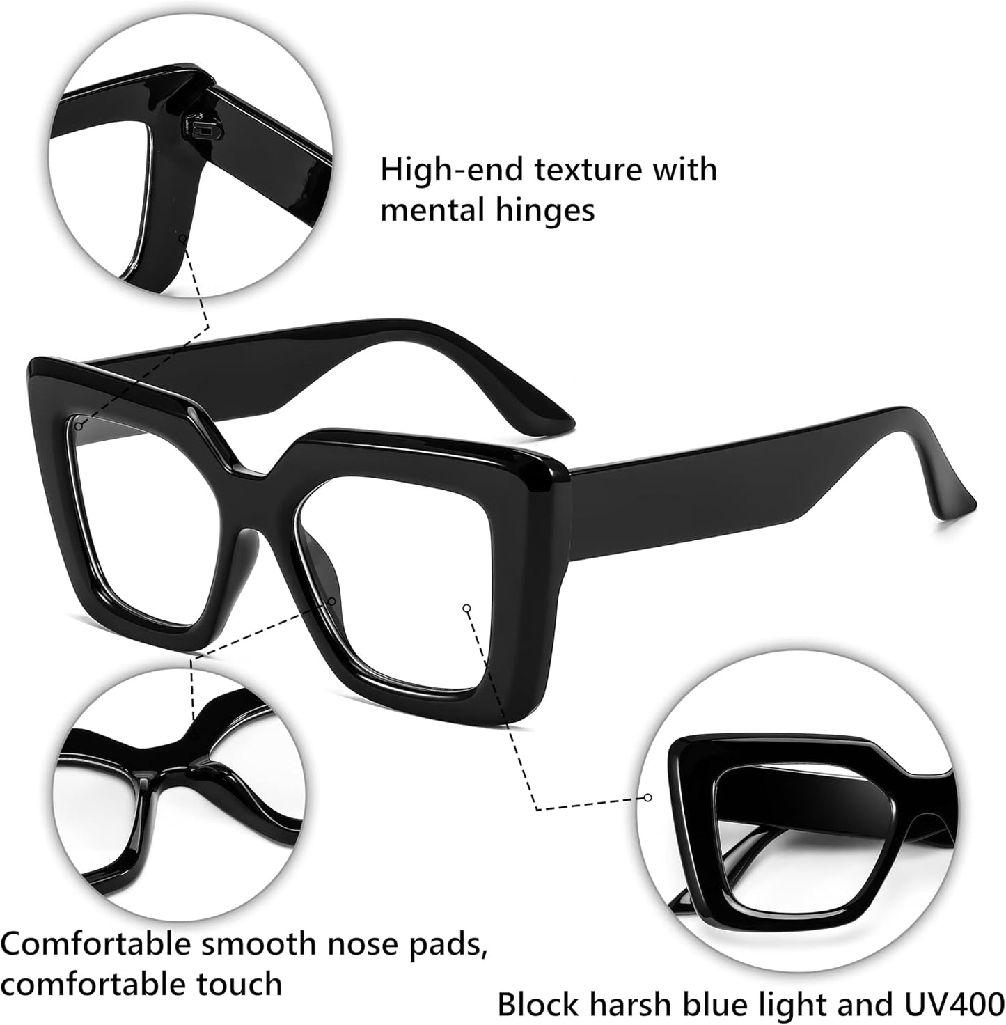 商品图片 12 | B0CSS4158B | FEISEDY Oversized Square Blue Light Blocking Glasses for Women Men Fashion Computer Glasses Reduce Eye Strain B0111