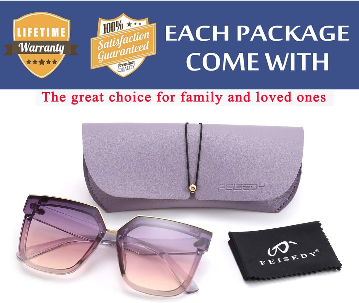 商品图片 7 | B087725Y1W | FEISEDY Fashion Women Men Sunglasses Square Frame Metal Shape Nesting Lenses B2595
