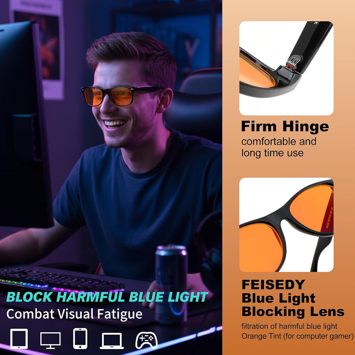 ÉÌƷͼƬ 9 | B0GK2PTMMH | FEISEDY Orange/Red Classic Blue Light Blocking Glasses for Women Men B0339
