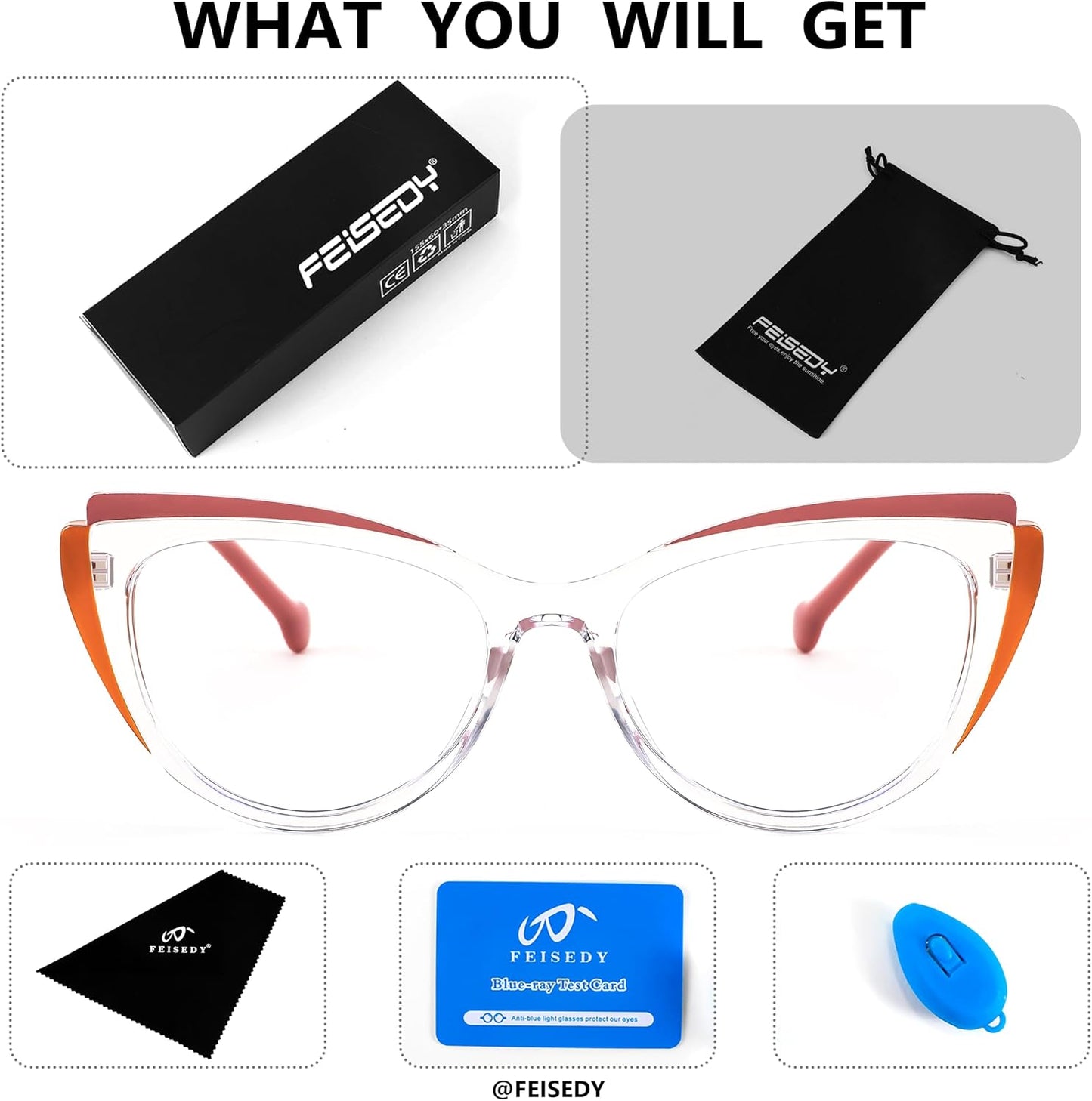 商品图片 21 | B0CGNLZQFZ | FEISEDY Women Cateye Blue Light Blocking Glasses Fake Nerd Clear Computer Eyewear TR Fashion Frame B0040