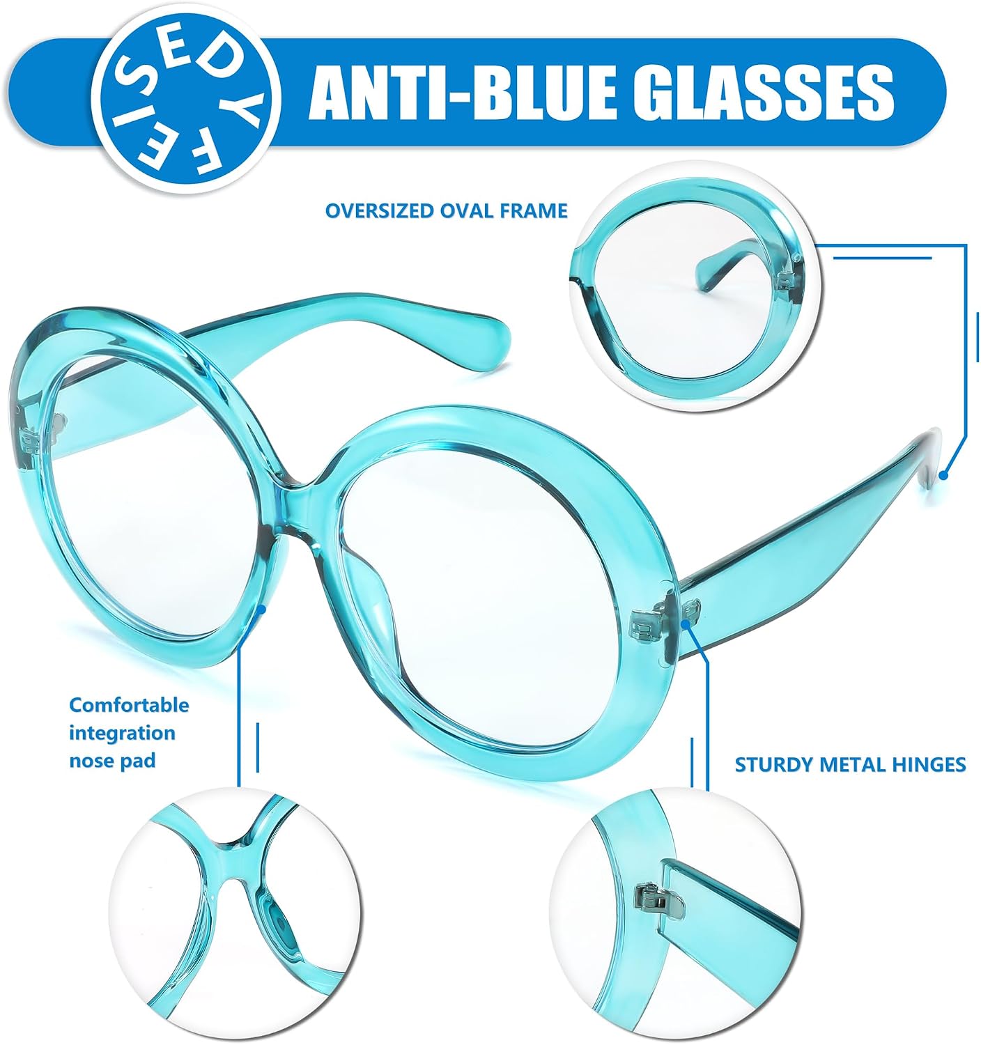 商品图片 11 | B0CQ26NQZS | FEISEDY Oversized Blue Light Blocking Glasses Women Men Retro Big Round Frame Eyewear Clear Lens Computer Glasses B2997