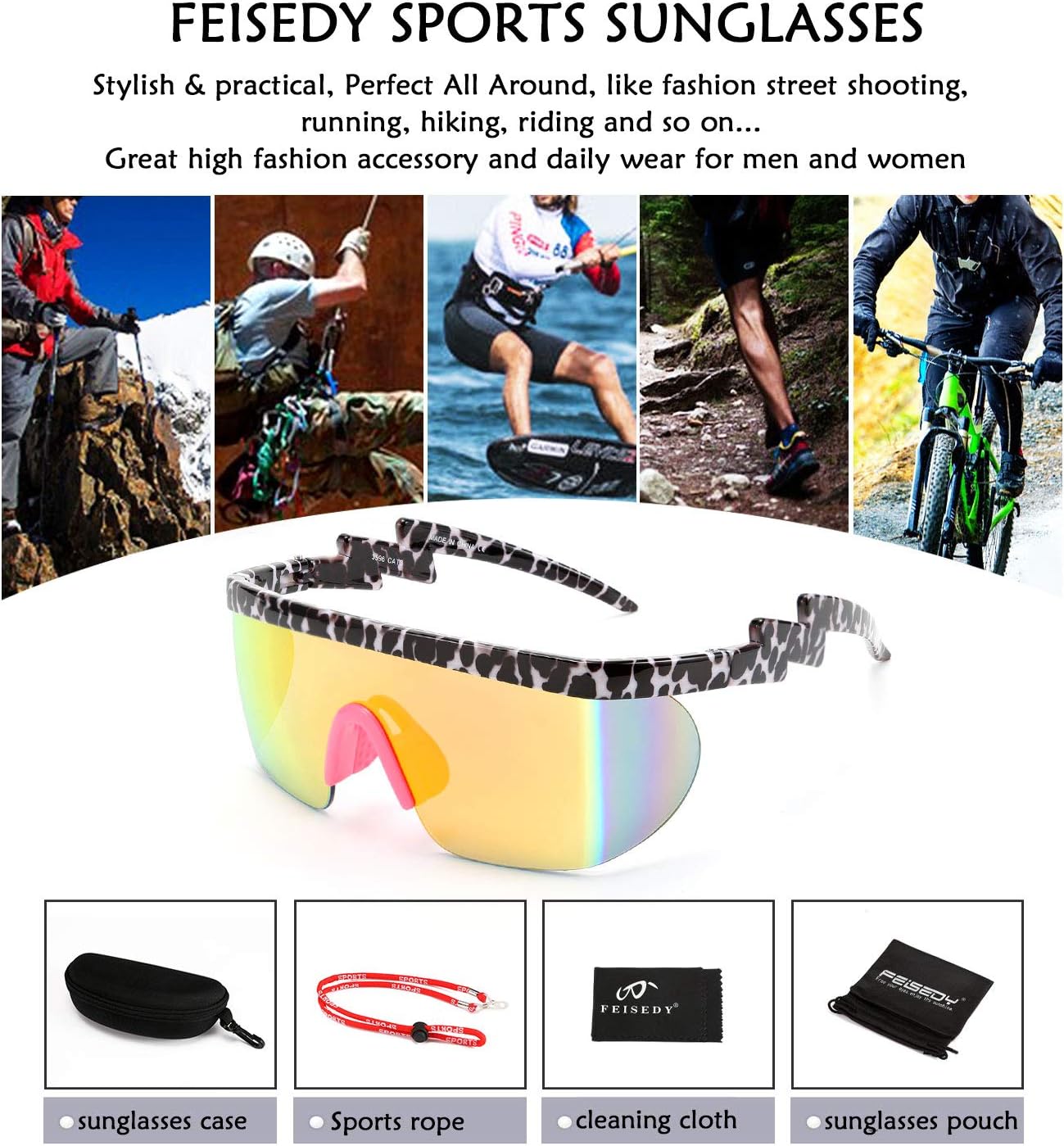 商品图片 40 | B096SD9GGG | FEISEDY Oversized Mirror Shield Sport 80s Sunglasses Ski Goggles Flat Top One Piece Futuristic Visor Women Men B2522