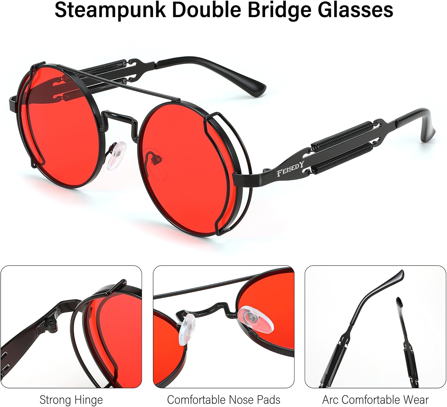 商品图片 11 | B0BD4MSMZQ | FEISEDY Aviator Sunglasses for Men Women Steampunk Round Metal Frame B2351