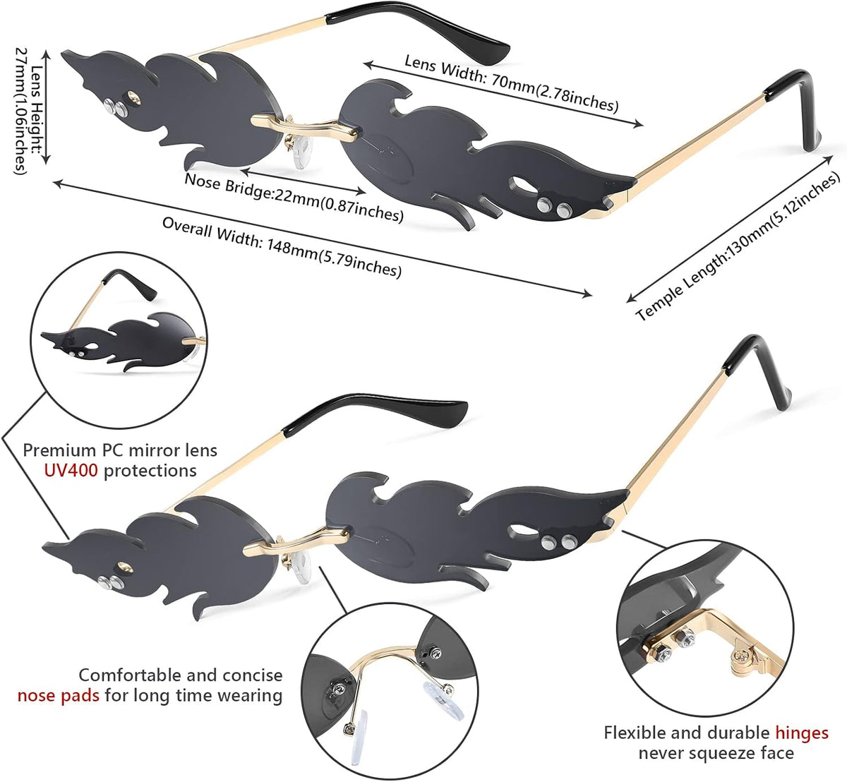 ÉÌƷͼƬ 37 | B09JK7M3SQ | FEISEDY Fire Flame Sunglasses for Women Mirror Rimless Fire Shaped Novelty Sunglasses B2839