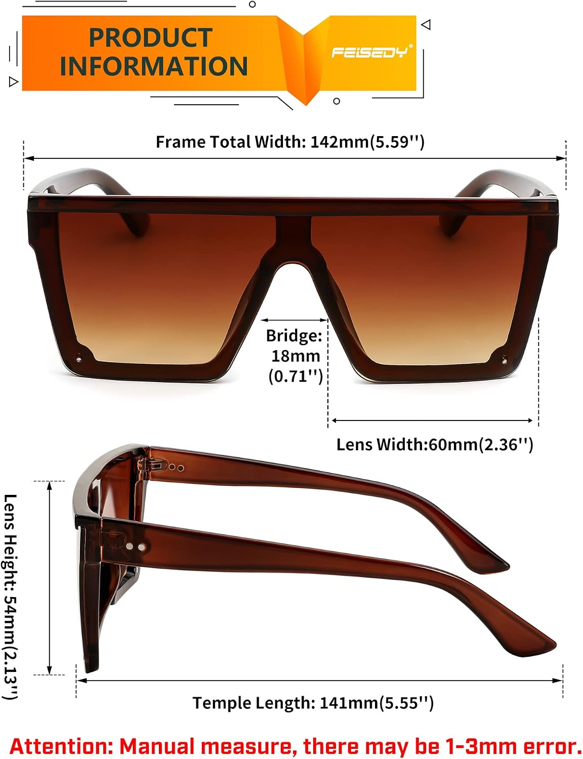 ÉÌƷͼƬ 73 | B09H6XXSDN | FEISEDY Oversized Sunglasses Mens Womens Flat Top Square Trendy Visor Shades UV400 B2470