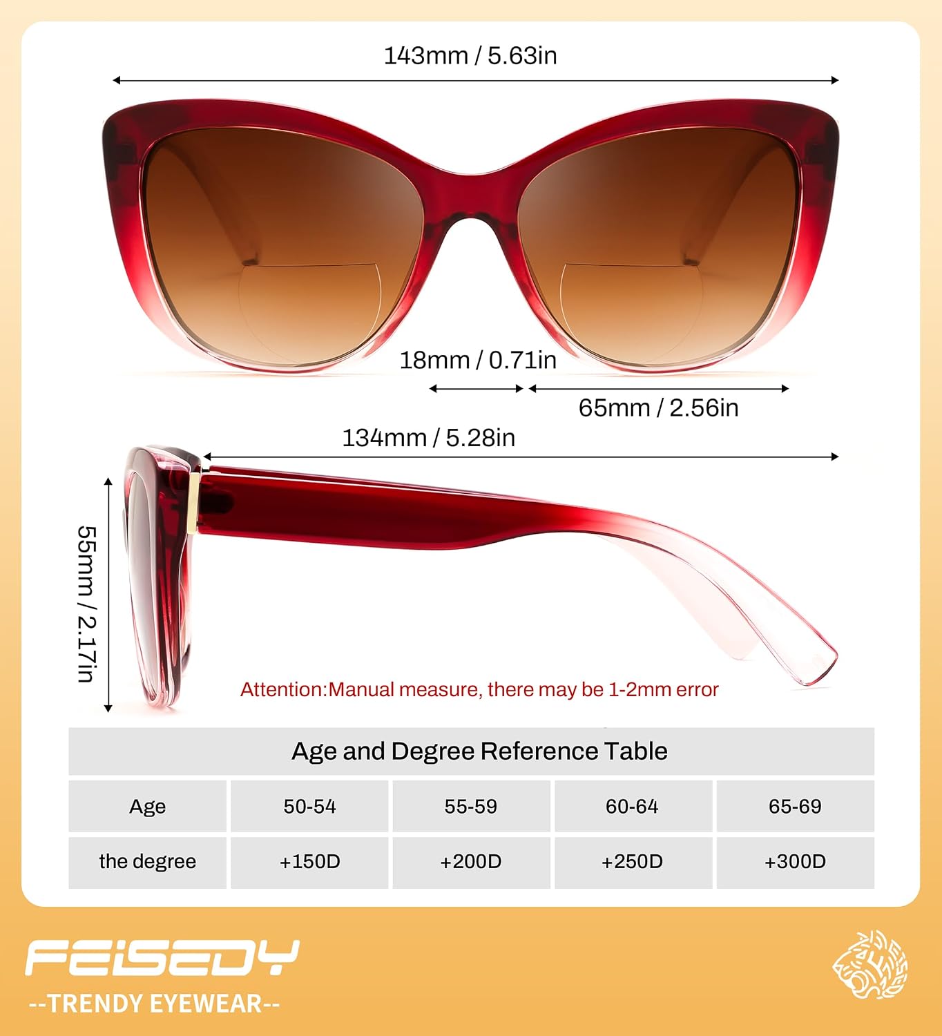 商品图片 13 | B0GSZX5N57 | FEISEDY Cat Eye Bifocal Sunglasses Reader for Women UV400 Protection B0352