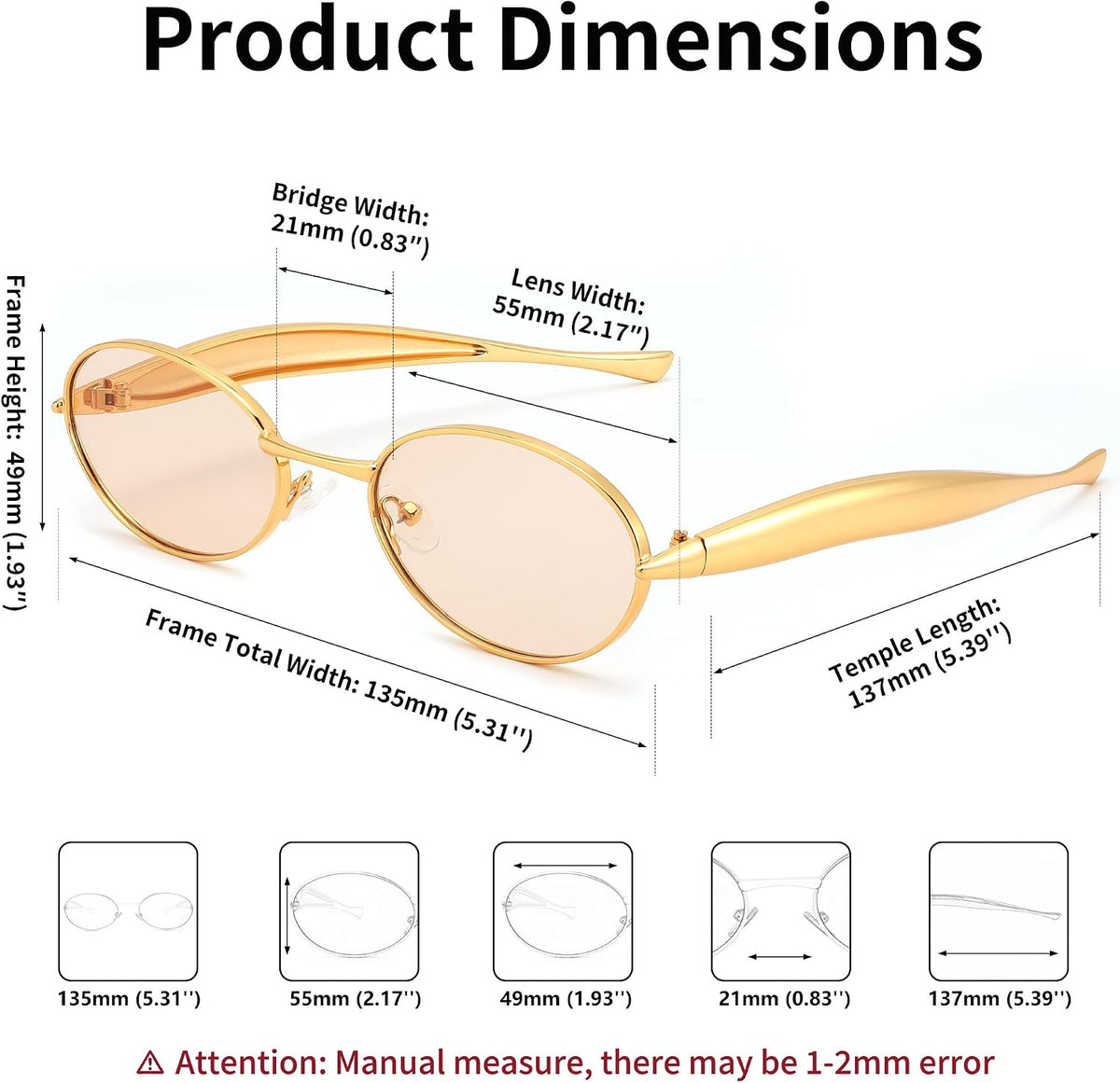 ÉÌƷͼƬ 12 | B0FH4FH8VH | FEISEDY Retro Oval Sunglasses Women Men - Gold Metal Chunky Frame, UV400 for Driving & Daily Wear B0312