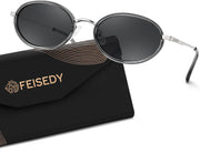 Silver Frame + Grey Lens / 52 Millimeters | B0GX9GL5XF | FEISEDY Polarized Oval Metal Sunglasses for Women Men Classic Retro B0439