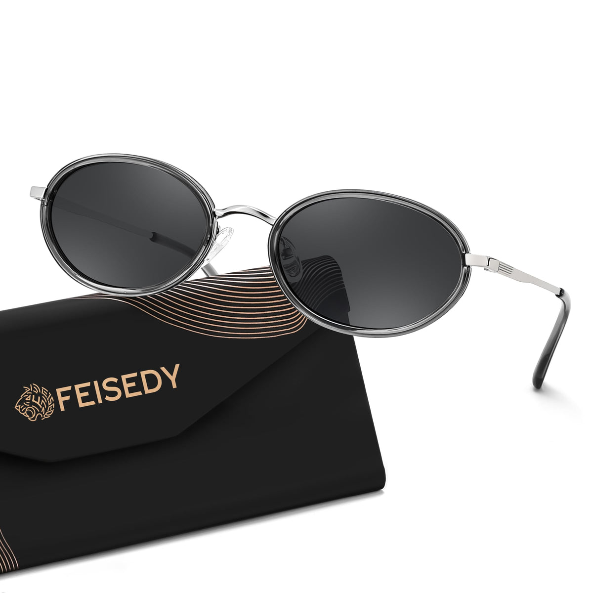 FEISEDY Polarized Oval Metal Sunglasses for Women Men Classic Retro B0439 | UV400 Protection, Metal Trim Upgrades Aesthetics,