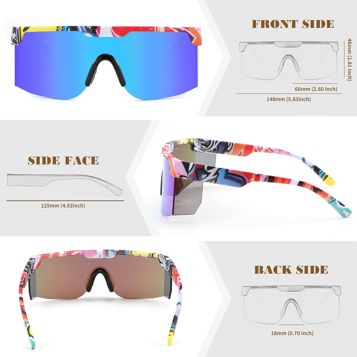 ÉÌƷͼƬ 11 | B0CFFGCBZ6 | FEISEDY Sunglasses Women Men Sports, 80s Visor Retro Neon Square Sun Glasses, Miorred Shades UV400 B0004
