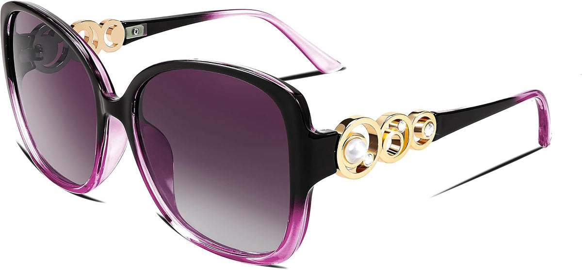 Charm Purple / 61 Millimeters | B0BJ6XB1CL | FEISEDY Women's Fashion Sunglasses, Oversized Square Frame with Pearl Sparkling, Polarized UV Protection B2821