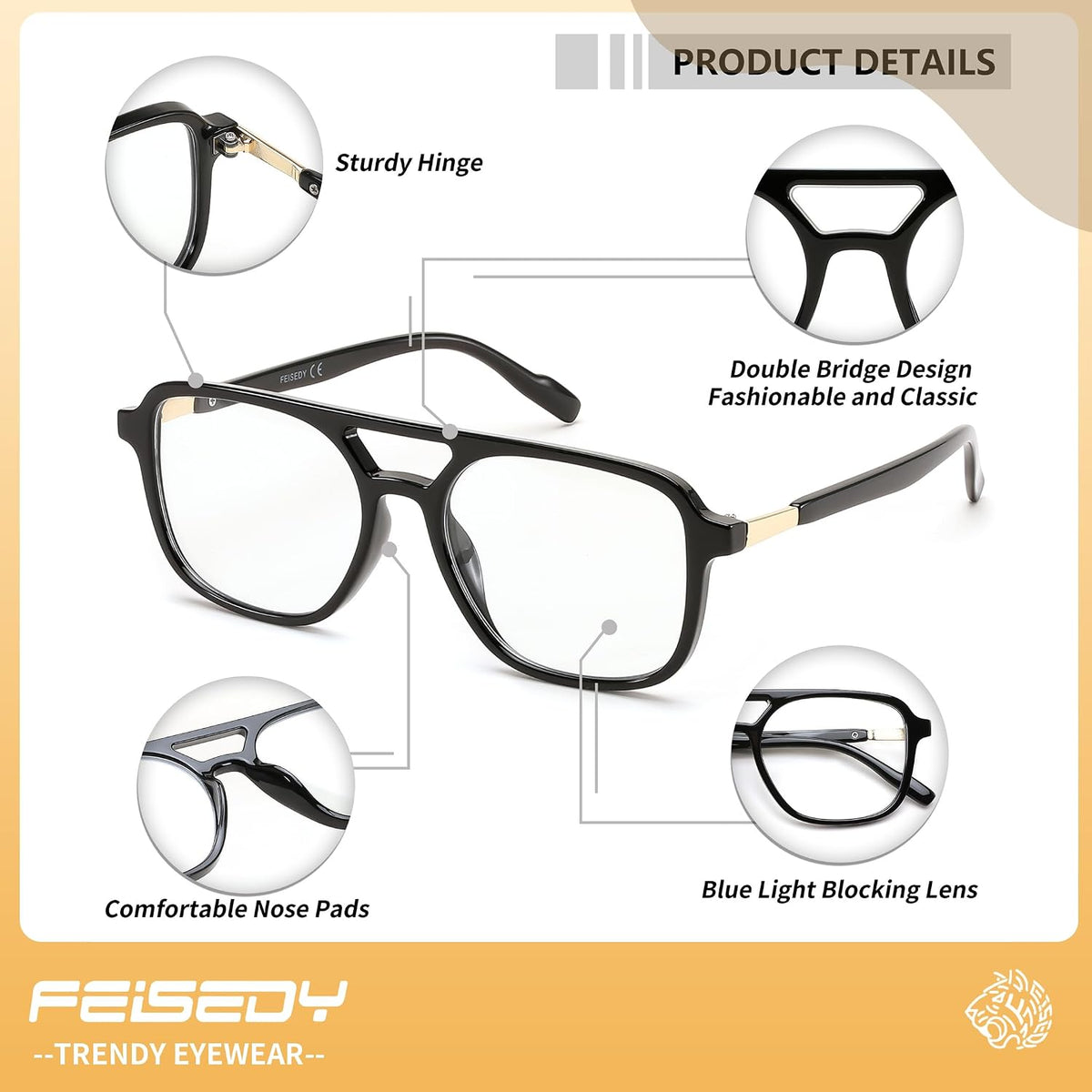 ÉÌƷͼƬ 6 | B0DPLTC8K6 | FEISEDY Vintage Square Blue Light Blocking Glasses Women Men 70s Flat Aviator Glasses Computer Anti Glare B0062