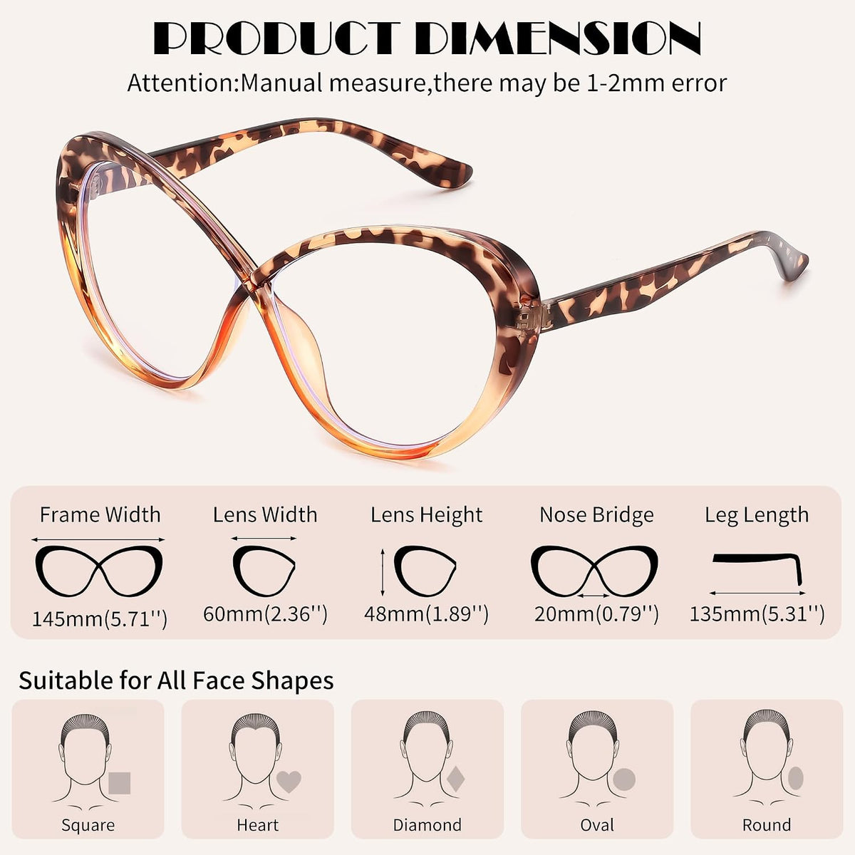 ÉÌƷͼƬ 27 | B0GXZ3356Q | FEISEDY Oversized Cat Eye Blue Light Blocking Glasses for Woman, Retro Cateye Eyeglasses, Stylish Bluelight Glasses B0454