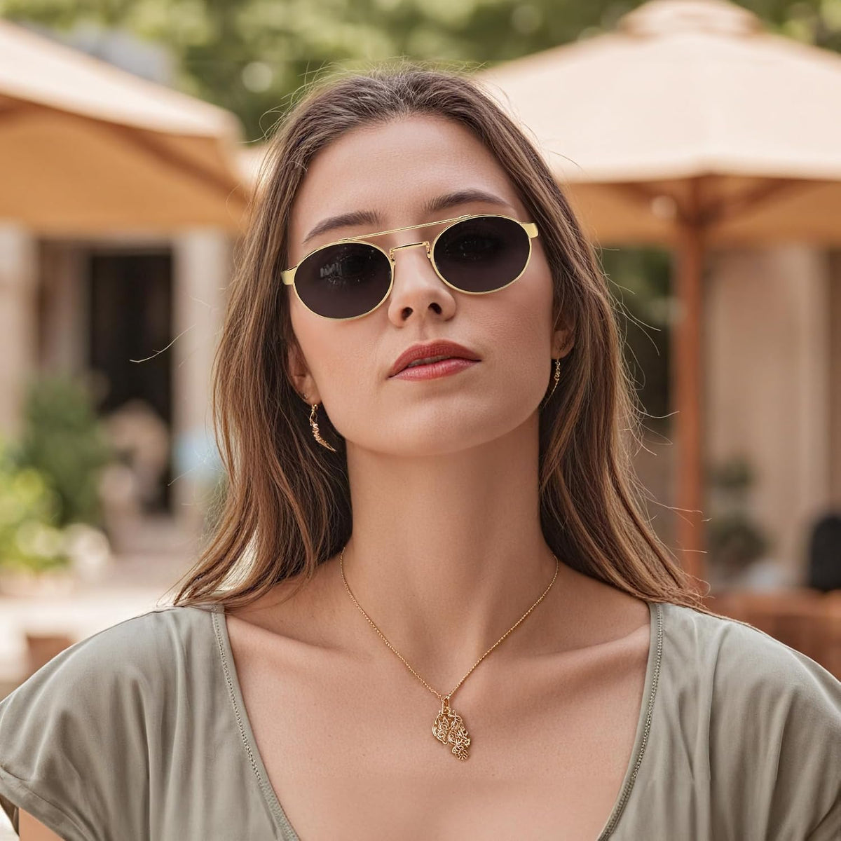 ÉÌƷͼƬ 3 | B0DRYKH1MV | FEISEDY Classic Trendy Oval Sunglasses Women Men Cute Small Shade Metal Frame Sunnies B0264