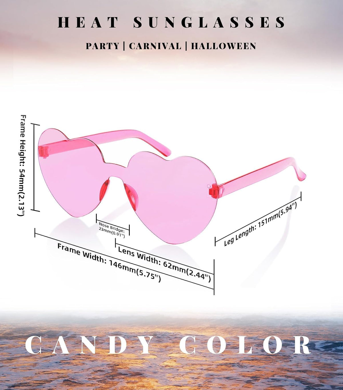 商品图片 7 | B0FN7D3VNJ | Rimless Heart Shaped Sunglasses Cute Glasses Disco One Piece Transparent Trendy Love Glasses B2826