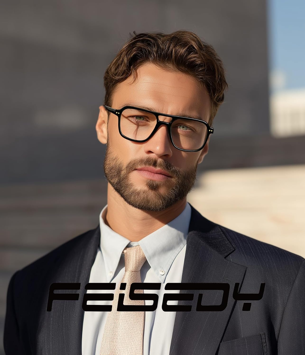 商品图片 2 | B0CNCZF5FL | FEISEDY Retro Aviator Reading Glasses Square Readers for Women Men B0068 | Spring Hinge, Blue Light Reading Glasses,Stylish reading glasses for men
