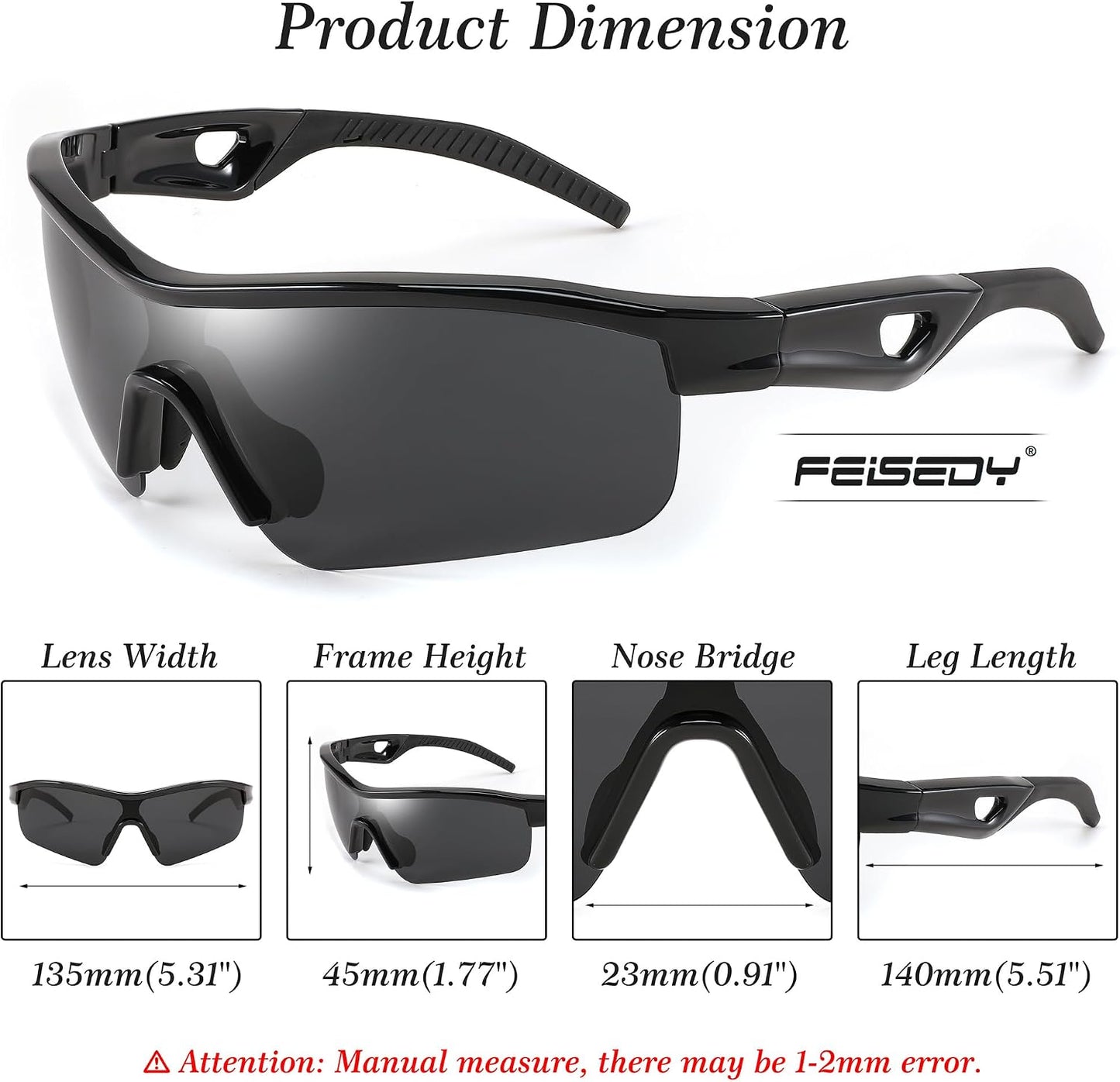 商品图片 20 | B0C7189J4Z | FEISEDY Men Sunglasses, Polarized Cycling Sunglasses, UV400 Sports Baseball Running Fishing Hiking Shades B2372