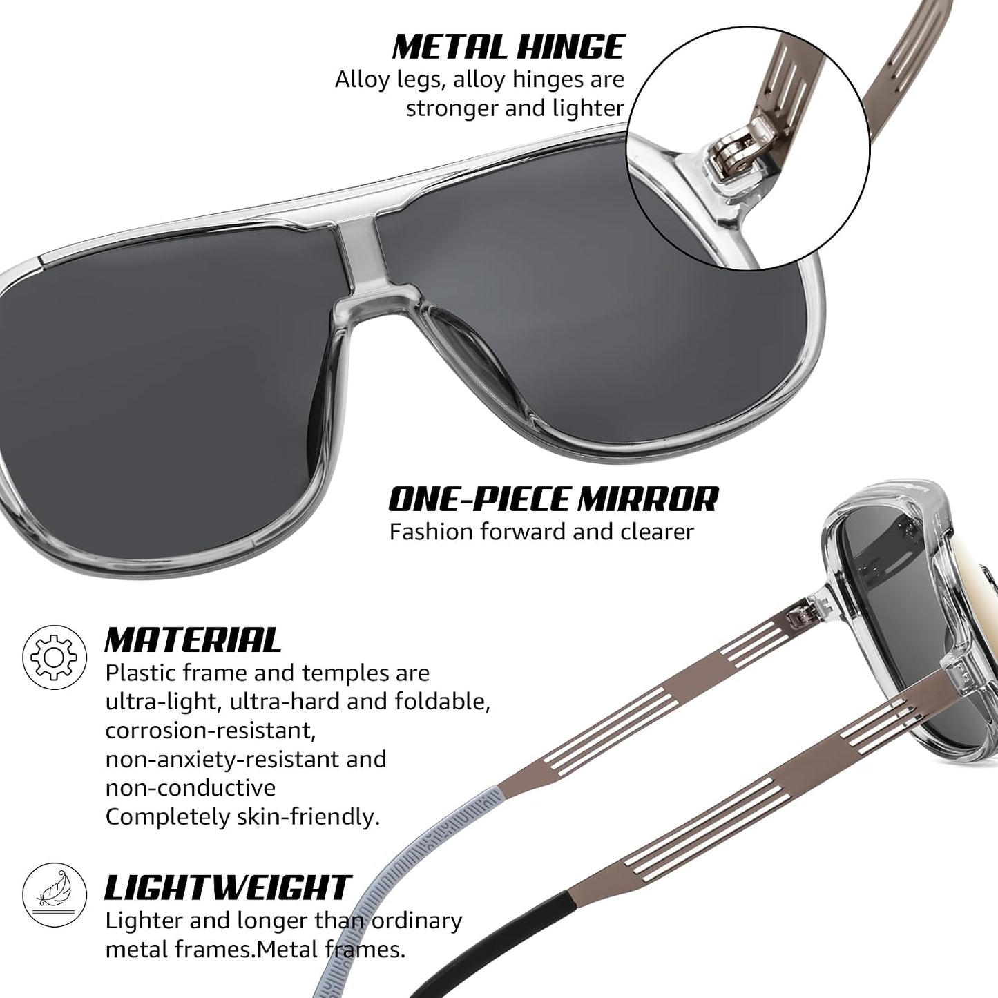 商品图片 18 | B0DSV55WLM | FEISEDY Polarized Sunglasses Men Women Mirrored One Piece Lens B0277