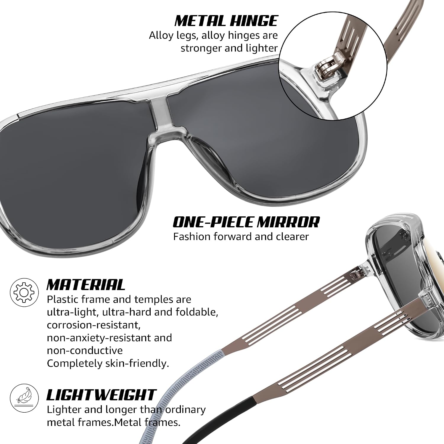 商品图片 18 | B0DSV55WLM | FEISEDY Polarized Sunglasses Men Women Mirrored One Piece Lens B0277