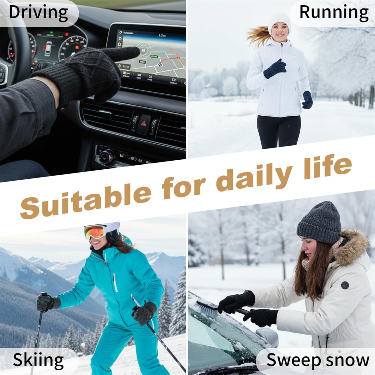 商品图片 7 | B0FSRSZK9V | Winter Gloves for Men Women, Double-Layer Fleece Lined Hand Warmers, Touchscreen Thermal Knit Gloves