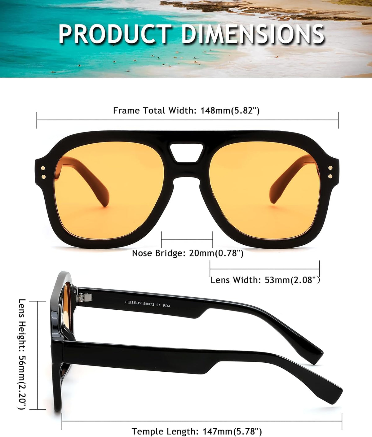 ÉÌƷͼƬ 14 | B09KV1MSHN | FEISEDY Aviator Sunglasses For Women Men Square Chunky Trendy Eyewear B2846