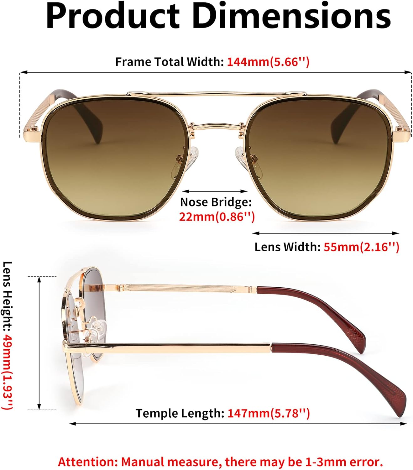 商品图片 12 | B0B38ZHMJL | FEISEDY Sunglasses Aviator Men Women 70s Sun Glasses Square Frame UV400 Protection B2953
