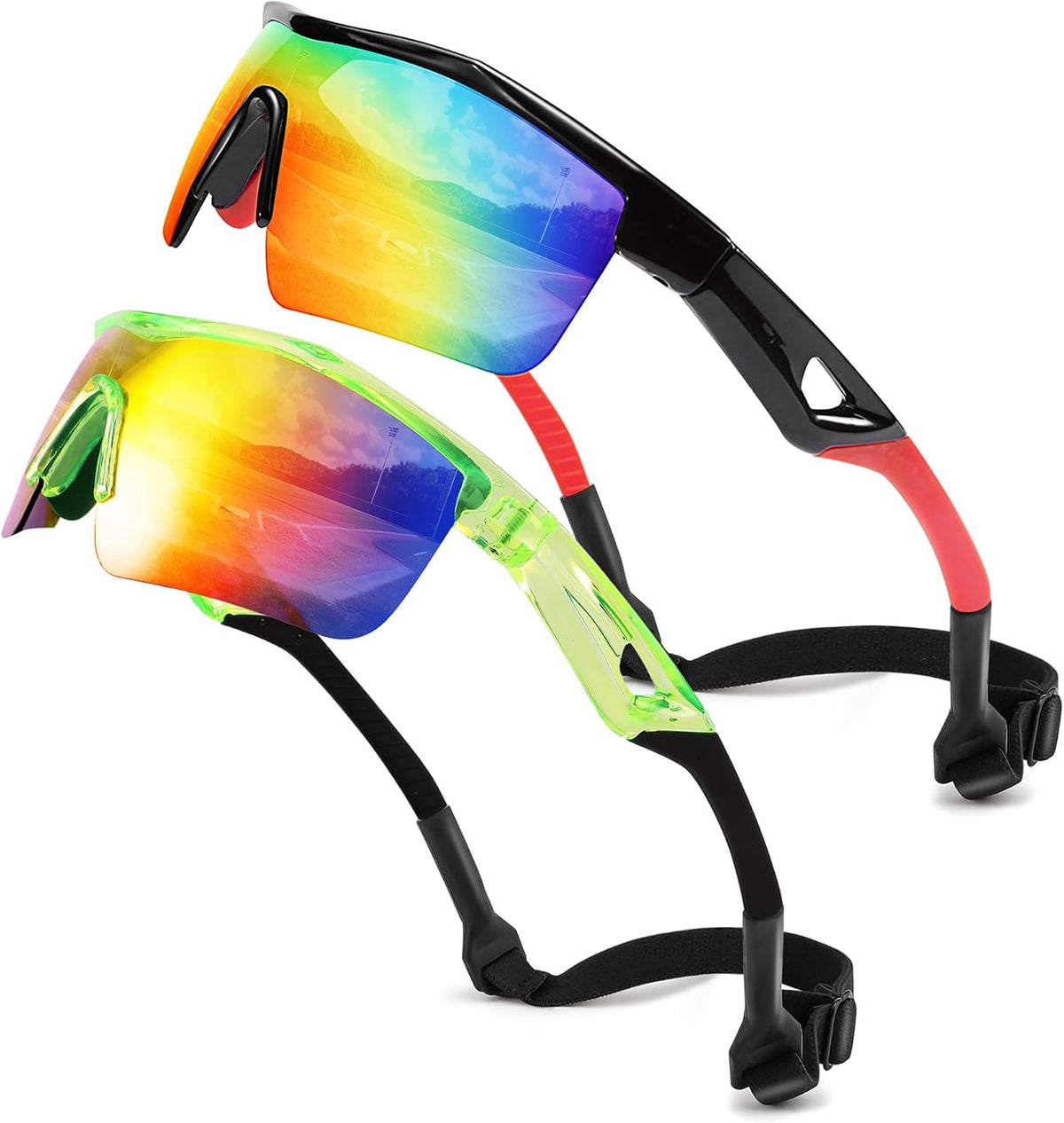2pack Black & Red+transparent Green & Red / 125 Millimeters | B0DZH3WKBN | FEISEDY Kids Polarized Sports Sunglasses, TR90 UV400 Baseball Cycling