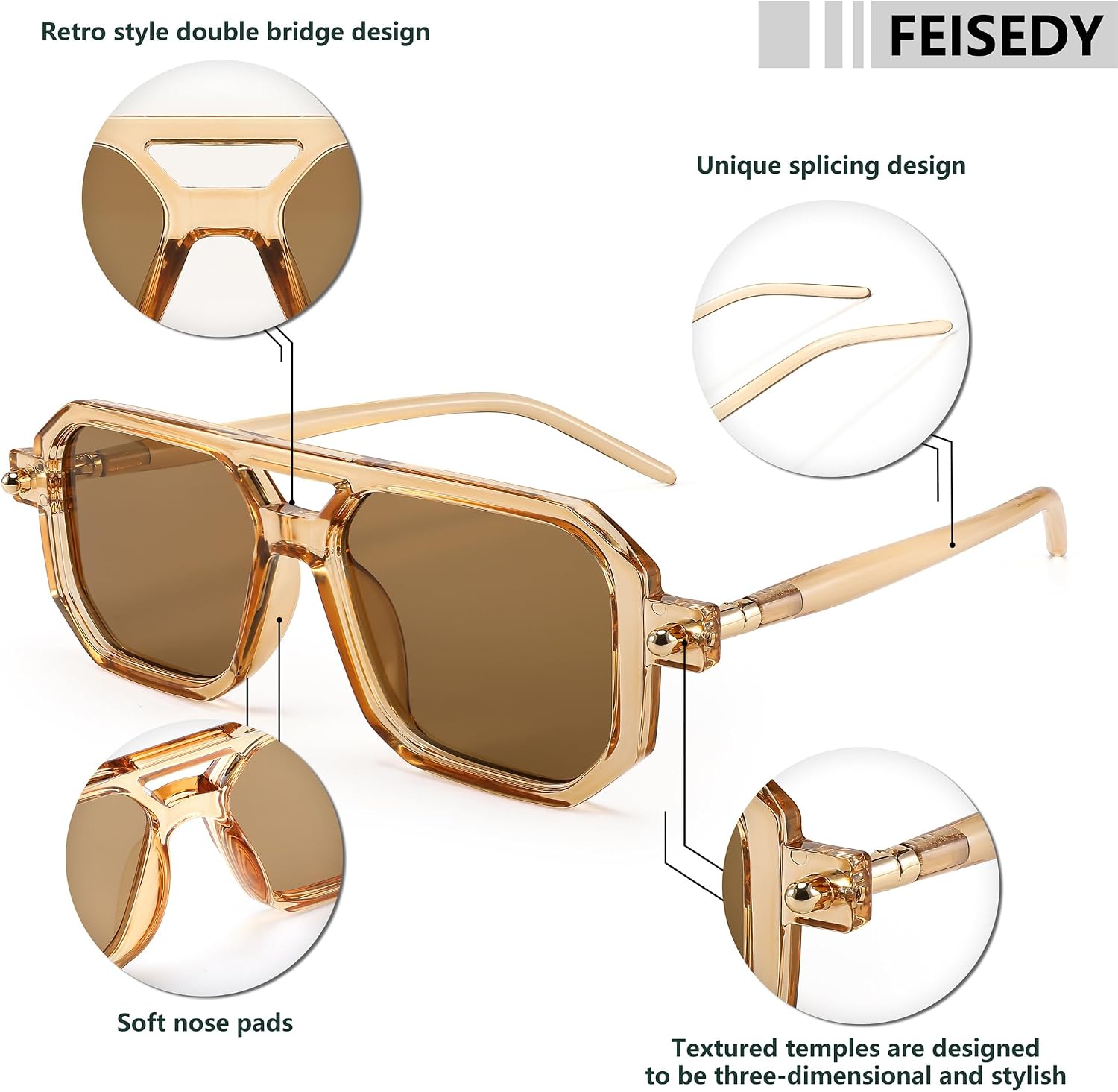 商品图片 118 | B09YTJ4FQZ | FEISEDY Vintage Square 70s Flat Aviator Sunglasses Women Men Classic Retro Stylish Frame UV400 Sunglasses B2622