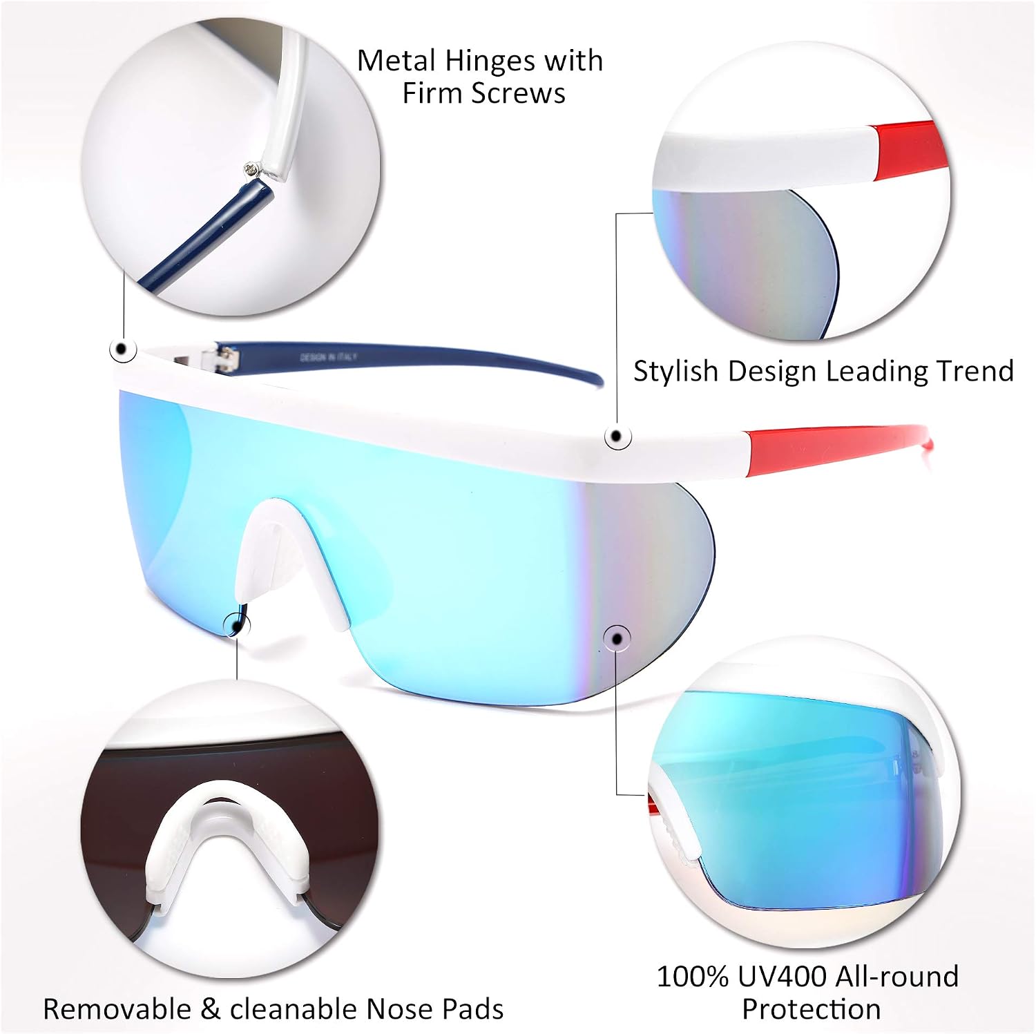 商品图片 4 | B096SD9GGG | FEISEDY Oversized Mirror Shield Sport 80s Sunglasses Ski Goggles Flat Top One Piece Futuristic Visor Women Men B2522