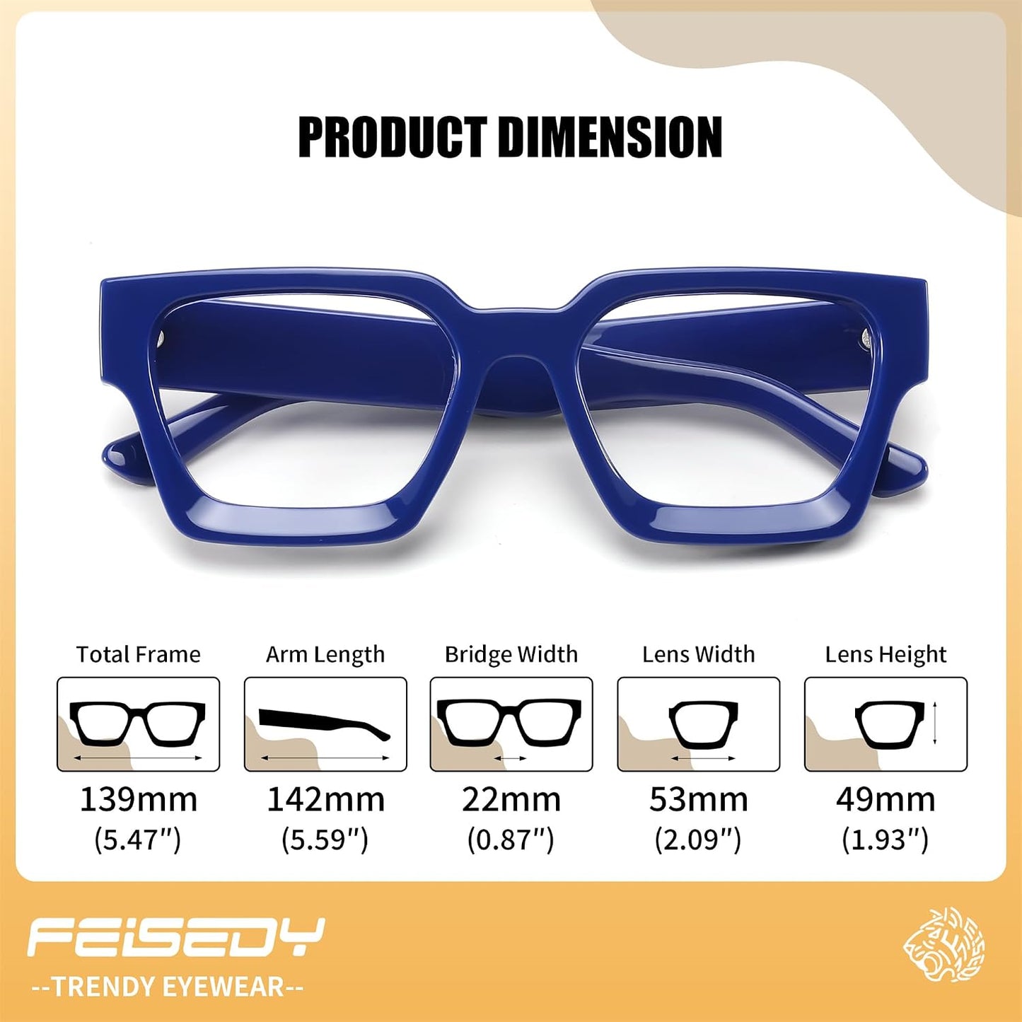 商品图片 36 | B0DXDYMMPM | FEISEDY Retro Blue Light Blocking Glasses for Women Men 90s Classic Rectangle Frame Thick Chic Computer Eyeglasses B2383R