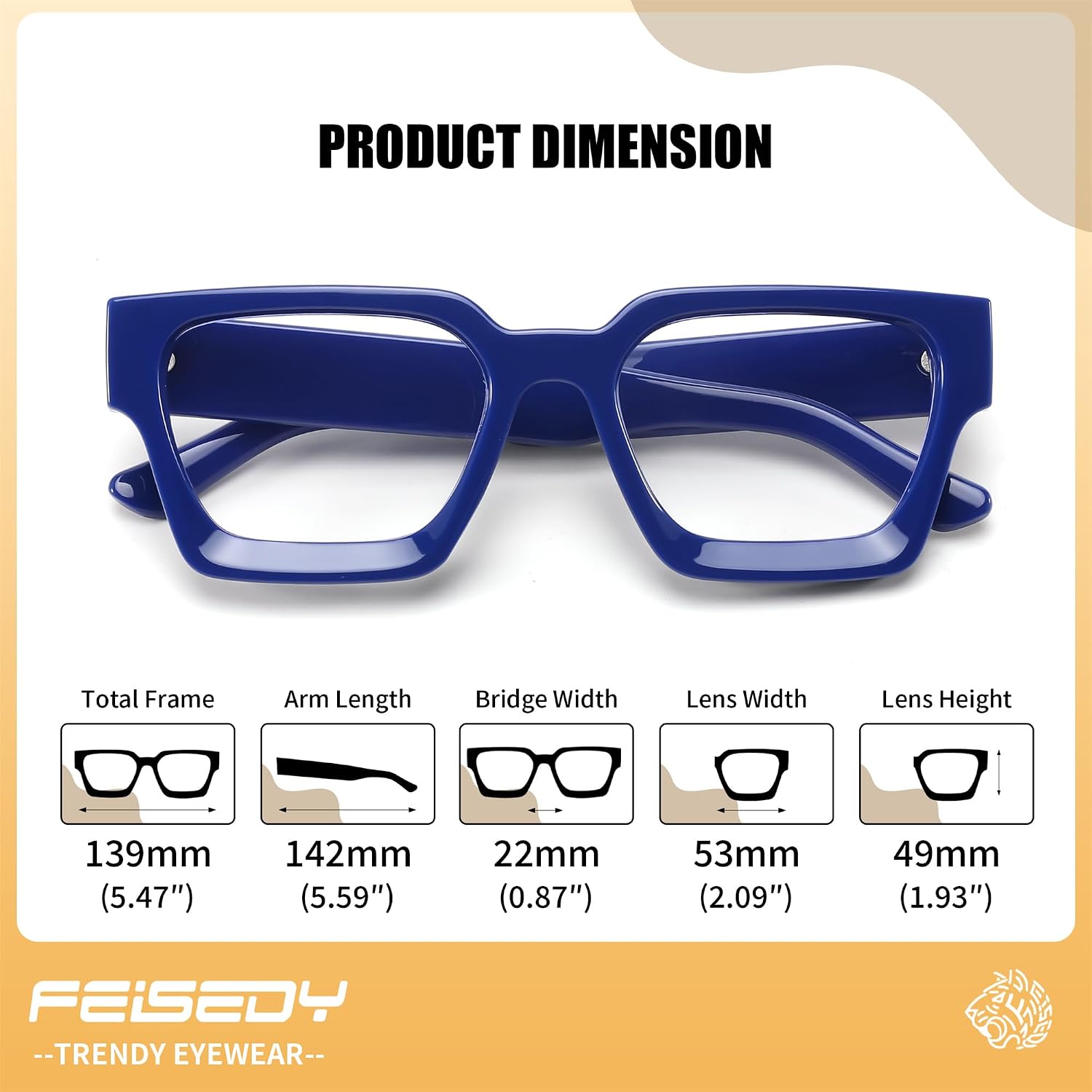 商品图片 36 | B0DXDYMMPM | FEISEDY Retro Blue Light Blocking Glasses for Women Men 90s Classic Rectangle Frame Thick Chic Computer Eyeglasses B2383R