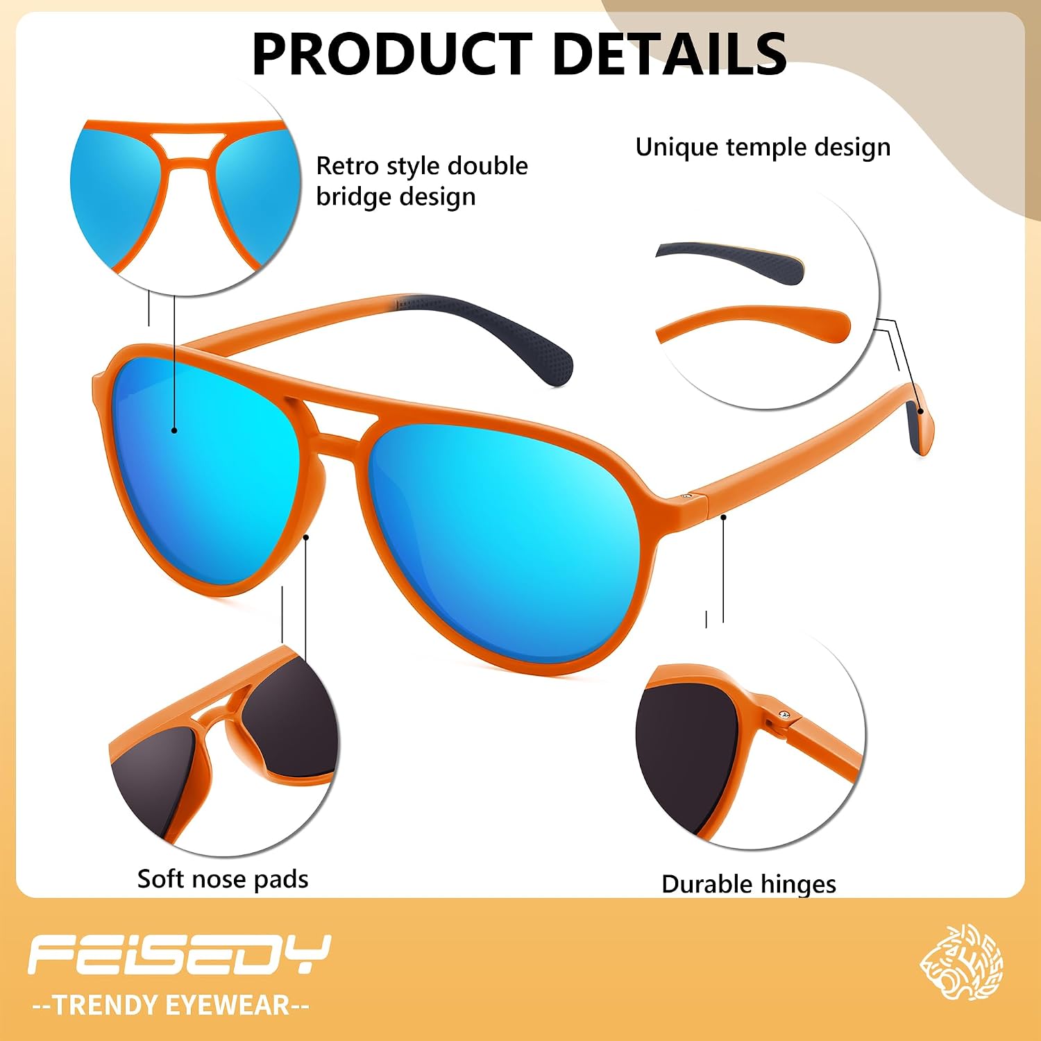 商品图片 9 | B0FY6J455M | FEISEDY Polarized Aviator Sunglasses for Men Women Trendy Sports B0324 | 100% UV400 protection, HD TAC lenses, Lightweight & durable, Driving, Hiking, Fishing, 50% recycled materials