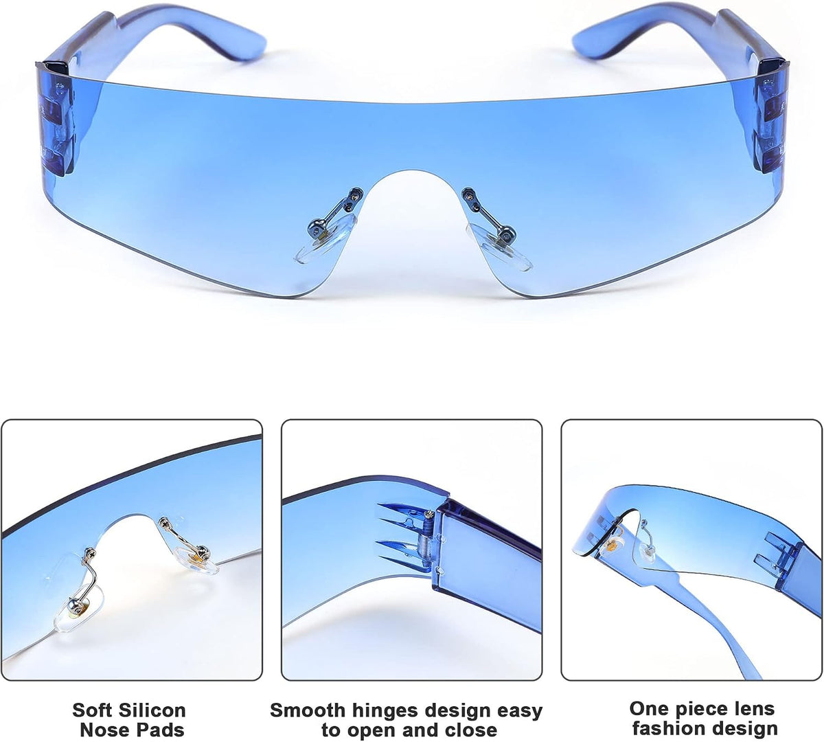 ÉÌƷͼƬ 36 | B0B1V45SXC | FEISEDY Y2K Futuristic Sunglasses Women Men Rimless One Piece Miorred B2927