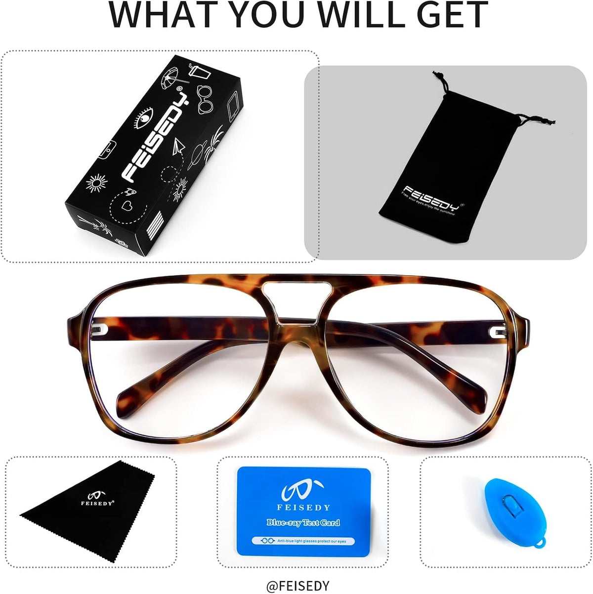 ÉÌƷͼƬ 7 | B09WZY6VWN | FEISEDY 70s Aviator Glasses Frame Blue Light Blocking Glasses Oversized Square Computer Glasses Women Men B2888