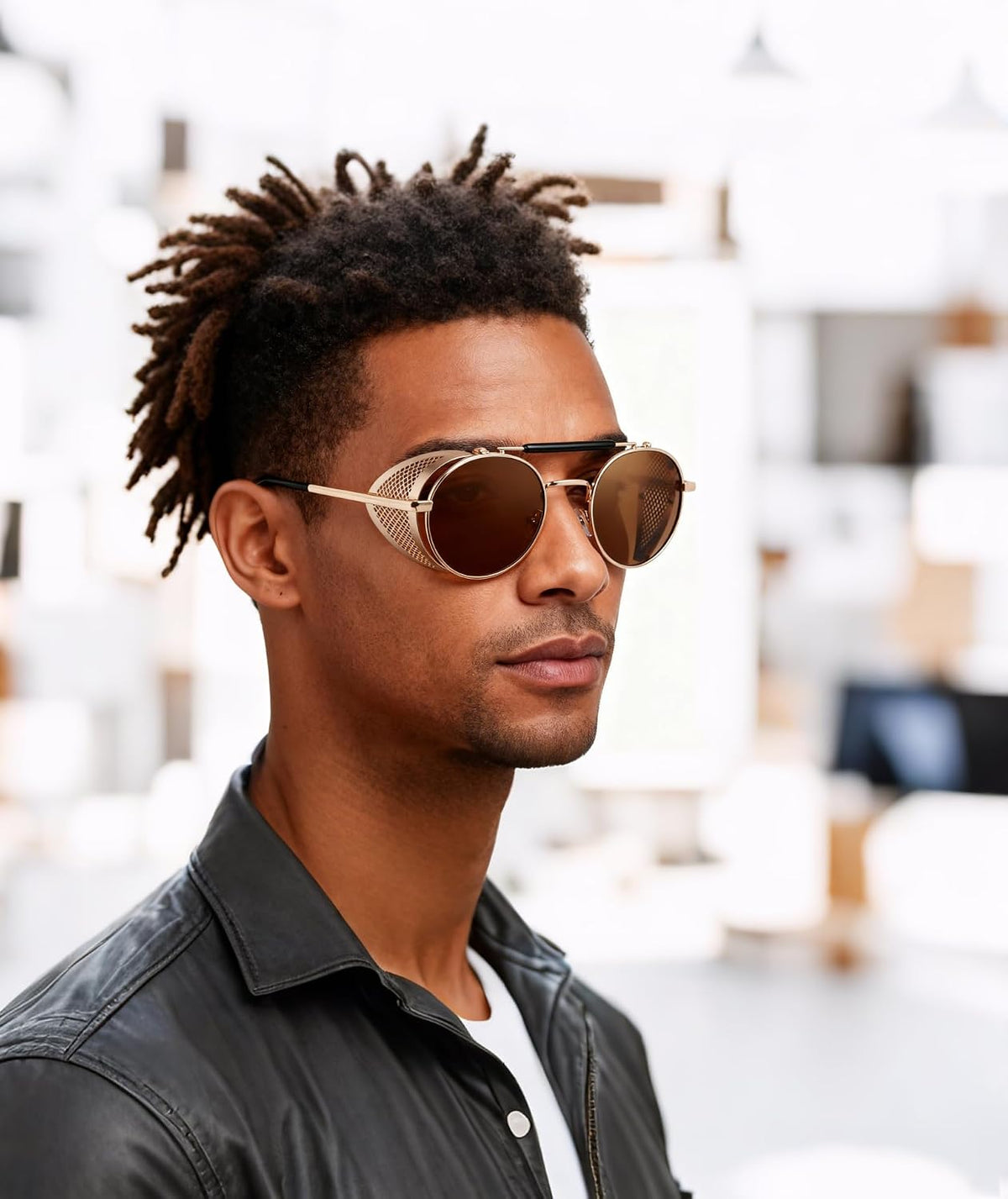 ÉÌƷͼƬ 36 | B09LYD9SW2 | FEISEDY Steam Punk Sunglasses for Men Women Side Shield Round Steampunk Vintage Glasses Shades B2518