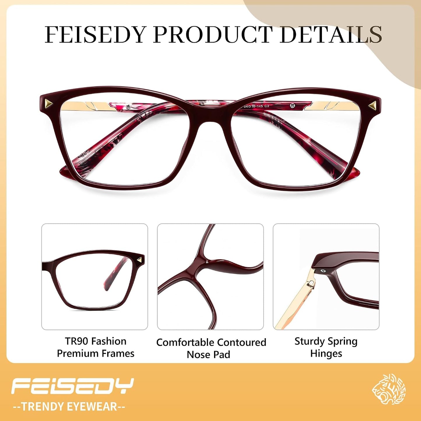商品图片 13 | B0FZT81LLR | FEISEDY Blue Light Glasses for Women Men TR90 Computer Phone Gaming B0370 | Blue Light Blocking Glasses, Anti Eyestrain and Glare, Soft Comfortable Fit with Spring Hinges