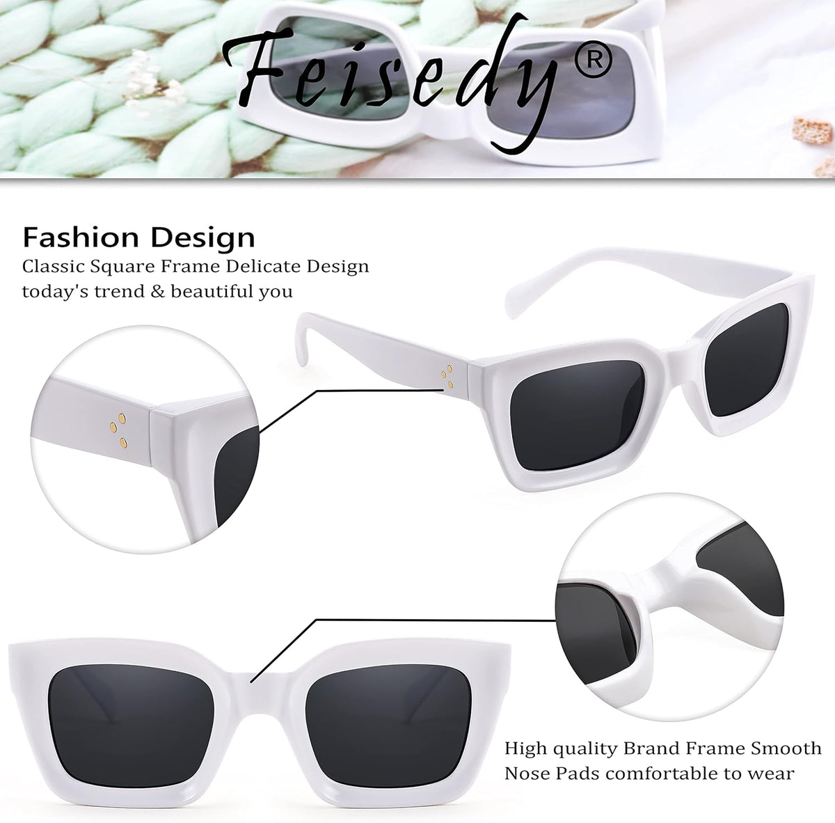 ÉÌƷͼƬ 30 | B07MNGNLNT | FEISEDY Classic Women Sunglasses Fashion Thick Square Sun Glasses B2471