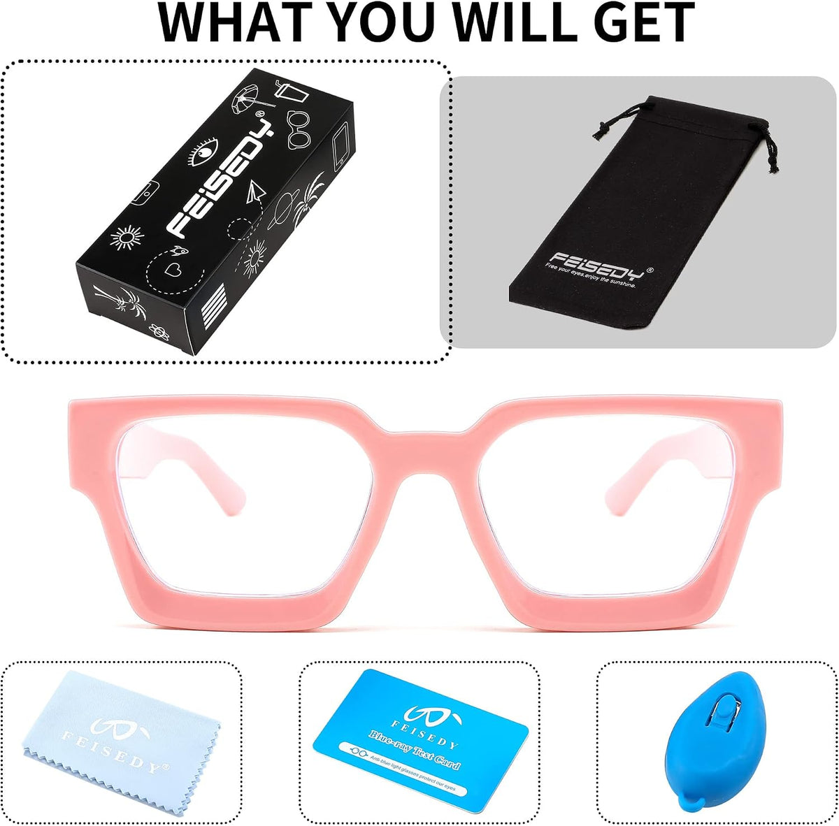 商品图片 13 | B0C1SQ2TX3 | FEISEDY Blue Light Blocking Glasses Thick Computer Eyewear Retro 90s Square Frame B2383