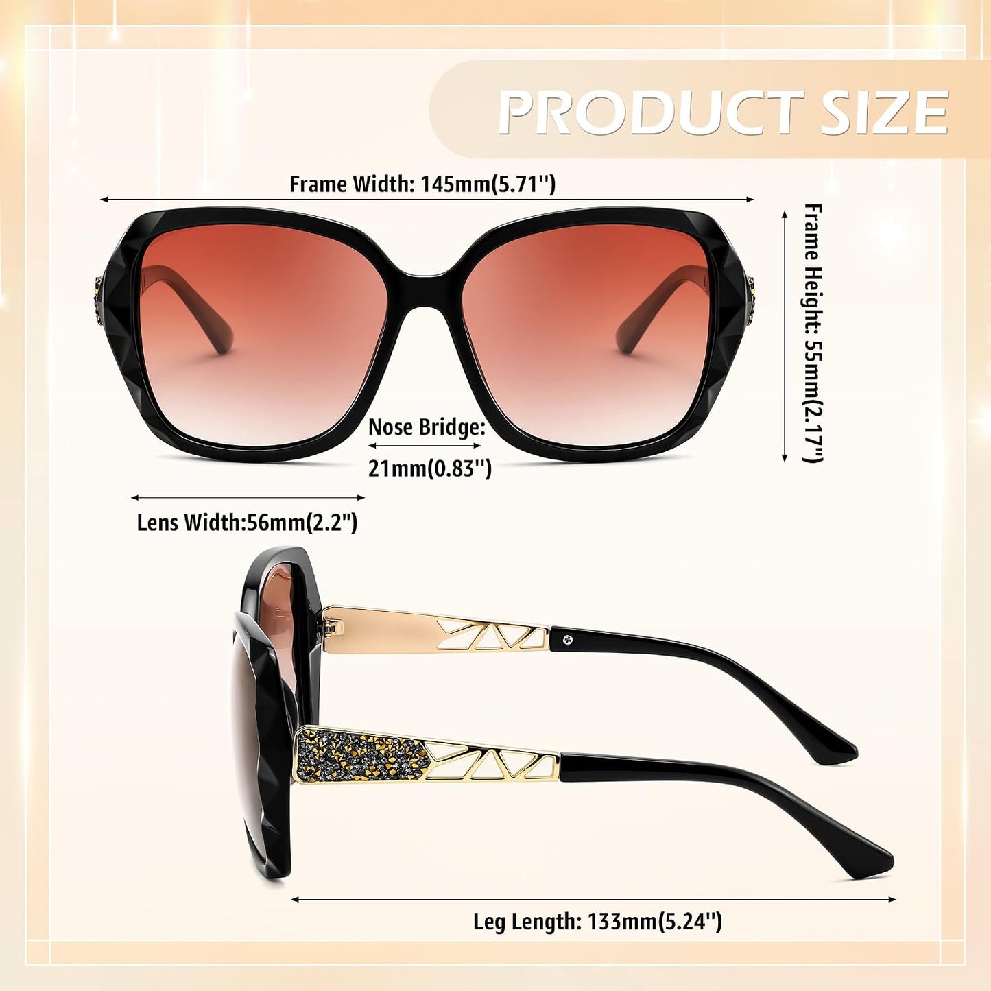 商品图片 59 | B079GT4RXH | FEISEDY Polarized Women Square Sunglasses Sparkling Composite Shiny Frame B2289