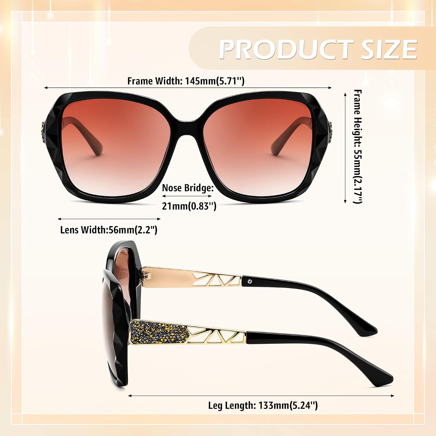 商品图片 59 | B079GT4RXH | FEISEDY Polarized Women Square Sunglasses Sparkling Composite Shiny Frame B2289