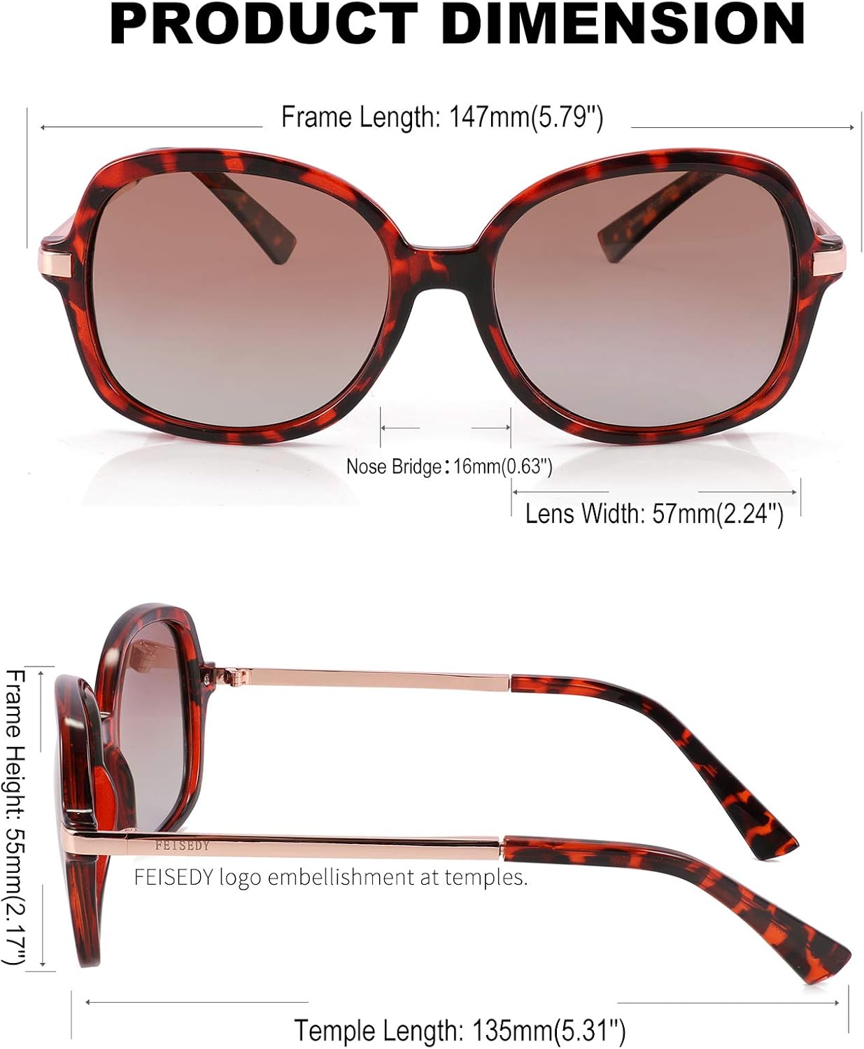 商品图片 14 | B08QDD5B67 | FEISEDY Classic Womens Elegant Polarized Sunglasses Ladies Wide Square Sunglasses Shades B2683