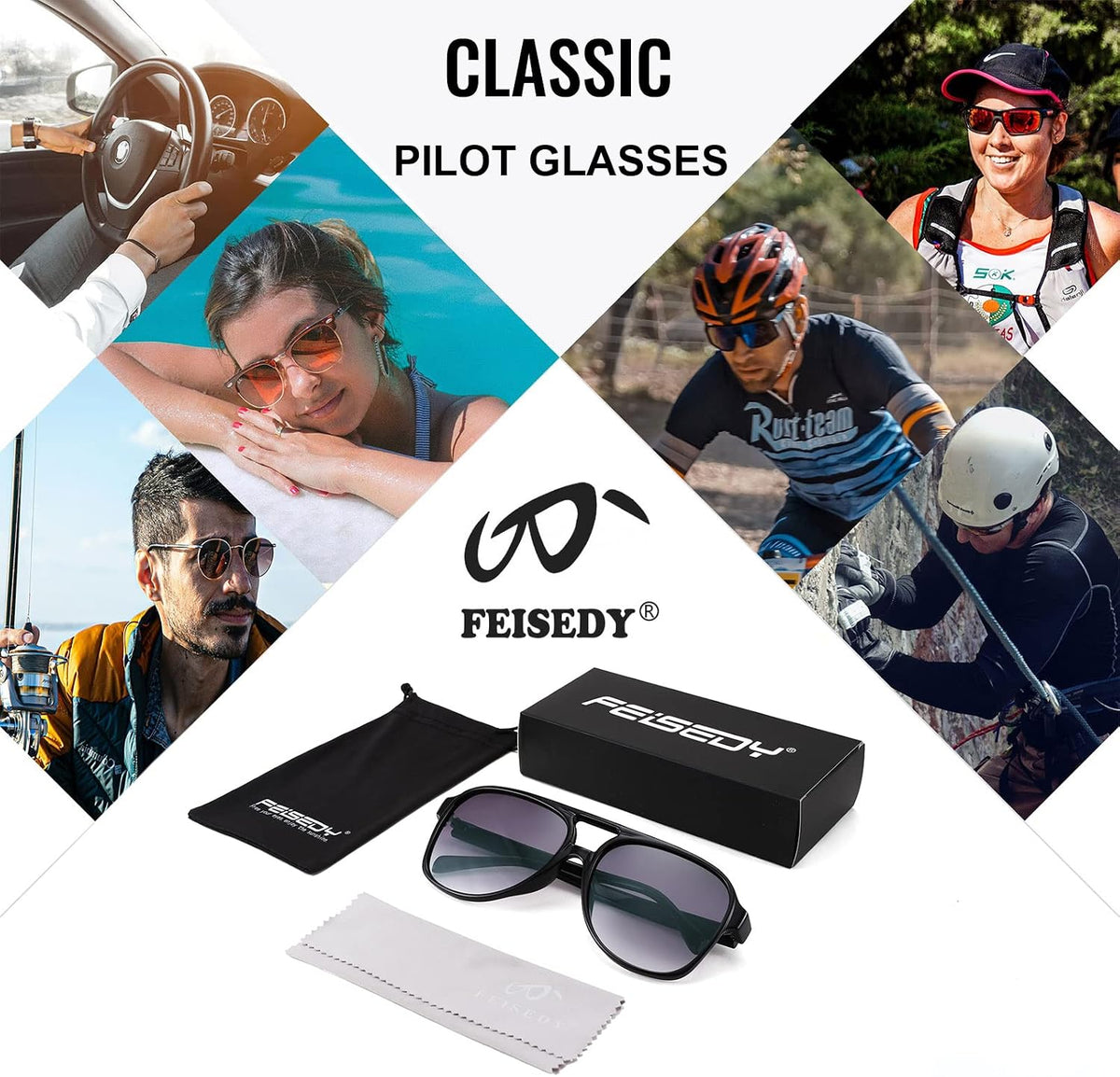 ÉÌƷͼƬ 7 | B0CB543WBD | FEISEDY Vintage Retro 70s Plastic Aviator Sunglasses Women Men Classic Large Squared Frame B2751