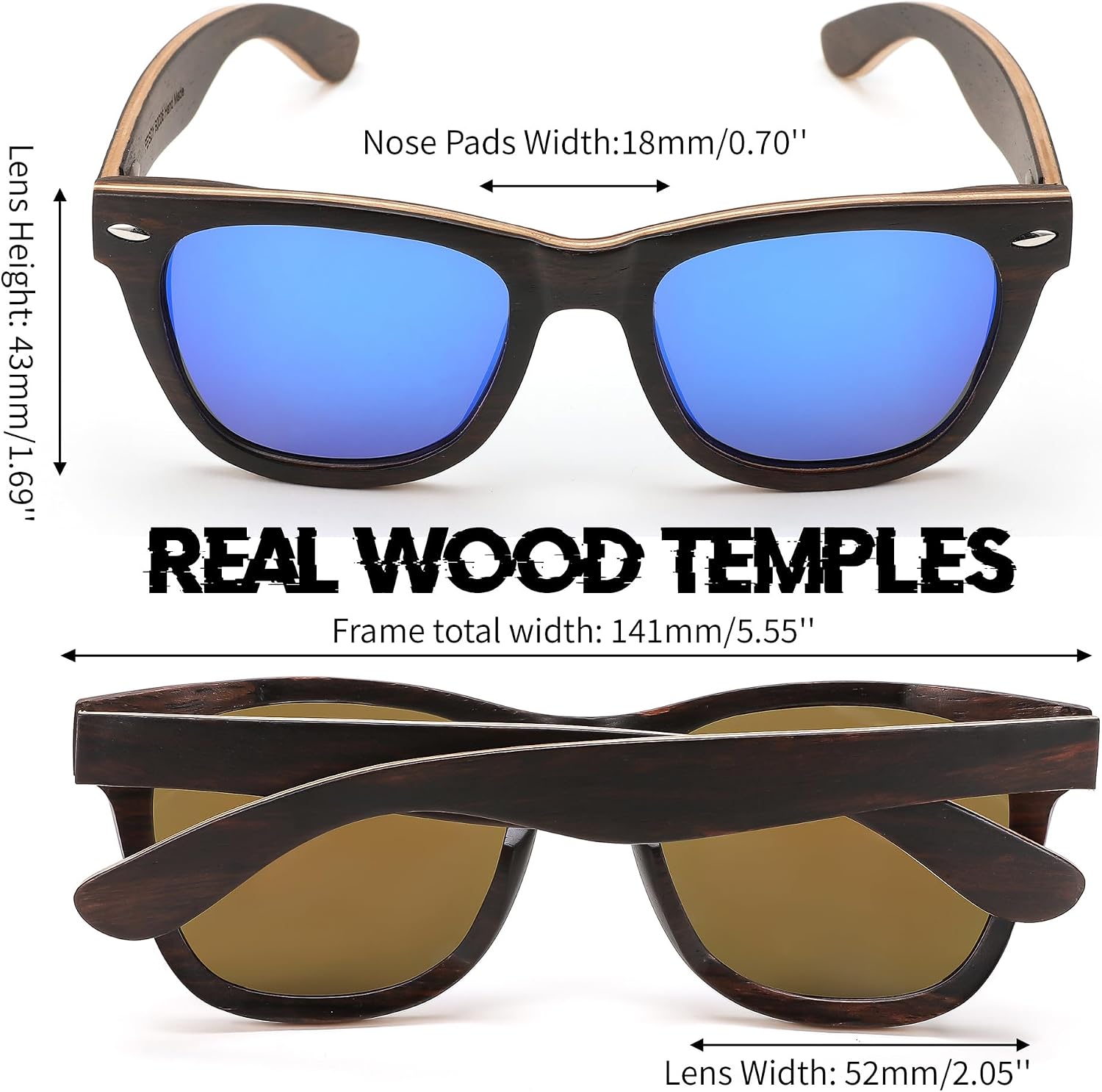 商品图片 4 | B0C9X27861 | FEISEDY Woodes Sunglasses Polarized for Women Men, Bamboo Wood Handmade Frame, Classic Square UV400 Protection B0006