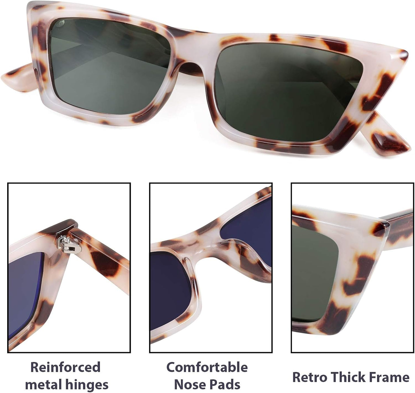 商品图片 18 | B08TM3J1R9 | FEISEDY Small Cateye Square Polarized Sunglasses Women Classic Thick Rectangle Frame UV400 Sun Glasses B2736