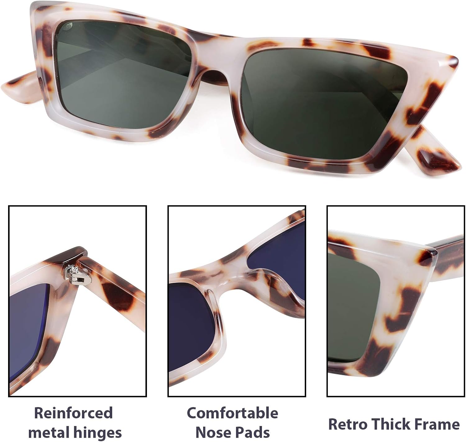 商品图片 18 | B08TM3J1R9 | FEISEDY Small Cateye Square Polarized Sunglasses Women Classic Thick Rectangle Frame UV400 Sun Glasses B2736
